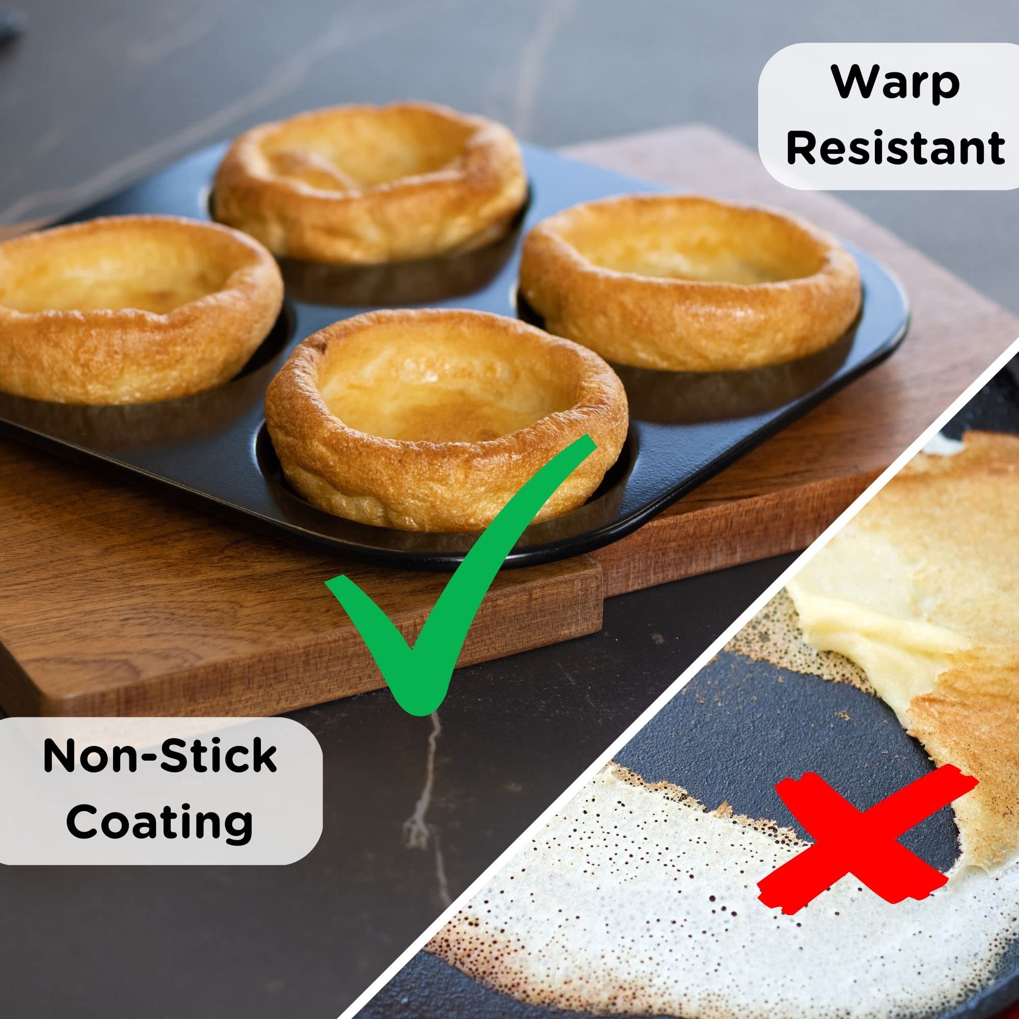 Wrenbury Yorkshire Pudding Tray 4 Cup Twin Pack, Black, Set of 2 - Image 3