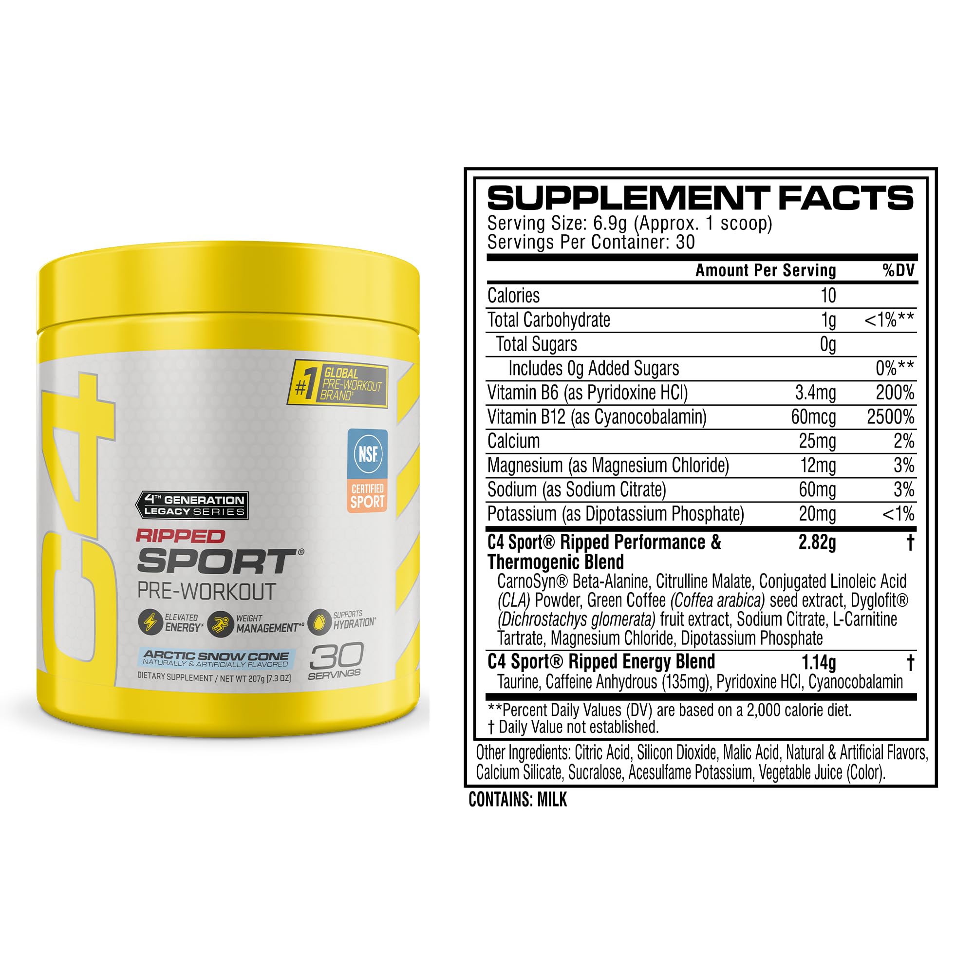 C4 Ripped Sport Pre Workout with 135mg Caffeine, Arctic Snow Cone, 30 Serv — Amazon image 2