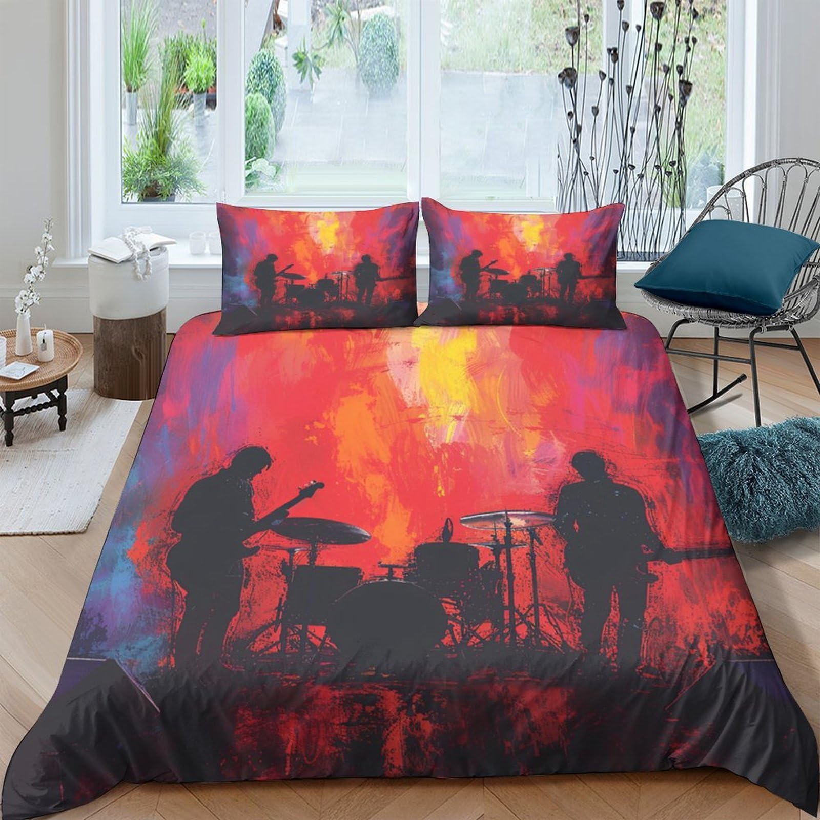 Ctjqhvkz Style-4 3D Printed Band Silhouette Fitted Sheet Microfiber Soft Orange Red Sunset Mattress Cover For Bedroom Dorm Decor Single（135X200cm）