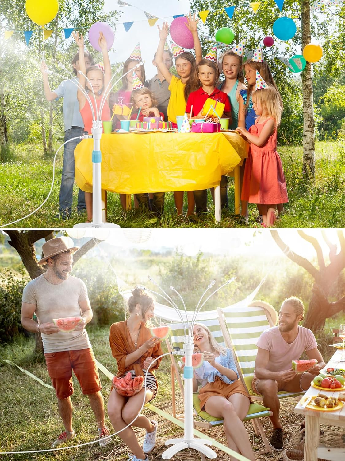 Stand Misters for Outside Patio with Adjustable Riser Tube (up to 46in) - 5 Brass Nozzles and 26FT Line Standing Misting Cooling System for BBQ, Patio, Pool, and Water Activities