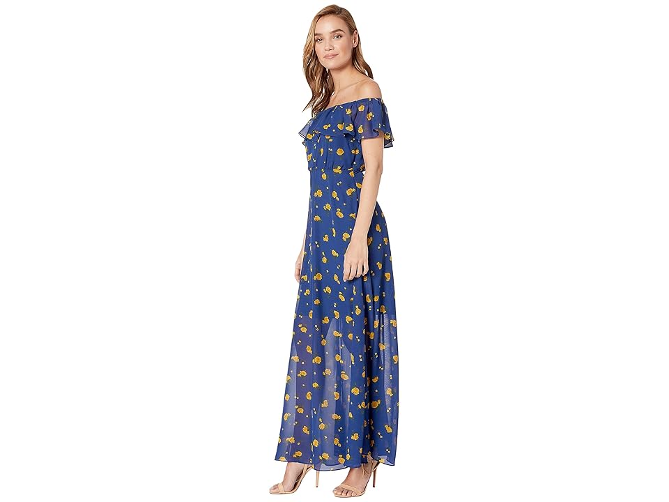 

Betsey Johnson Marigold Buds Off the Shoulder Maxi Dress (Berry Blue Floral) Women's Dress