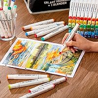 Vista 6 de Shuttle Art Marcadores artísticos a base de alcohol de doble punta de 172 colores, 171 colores más 1 marcador mezclador permanente, 1 bloc