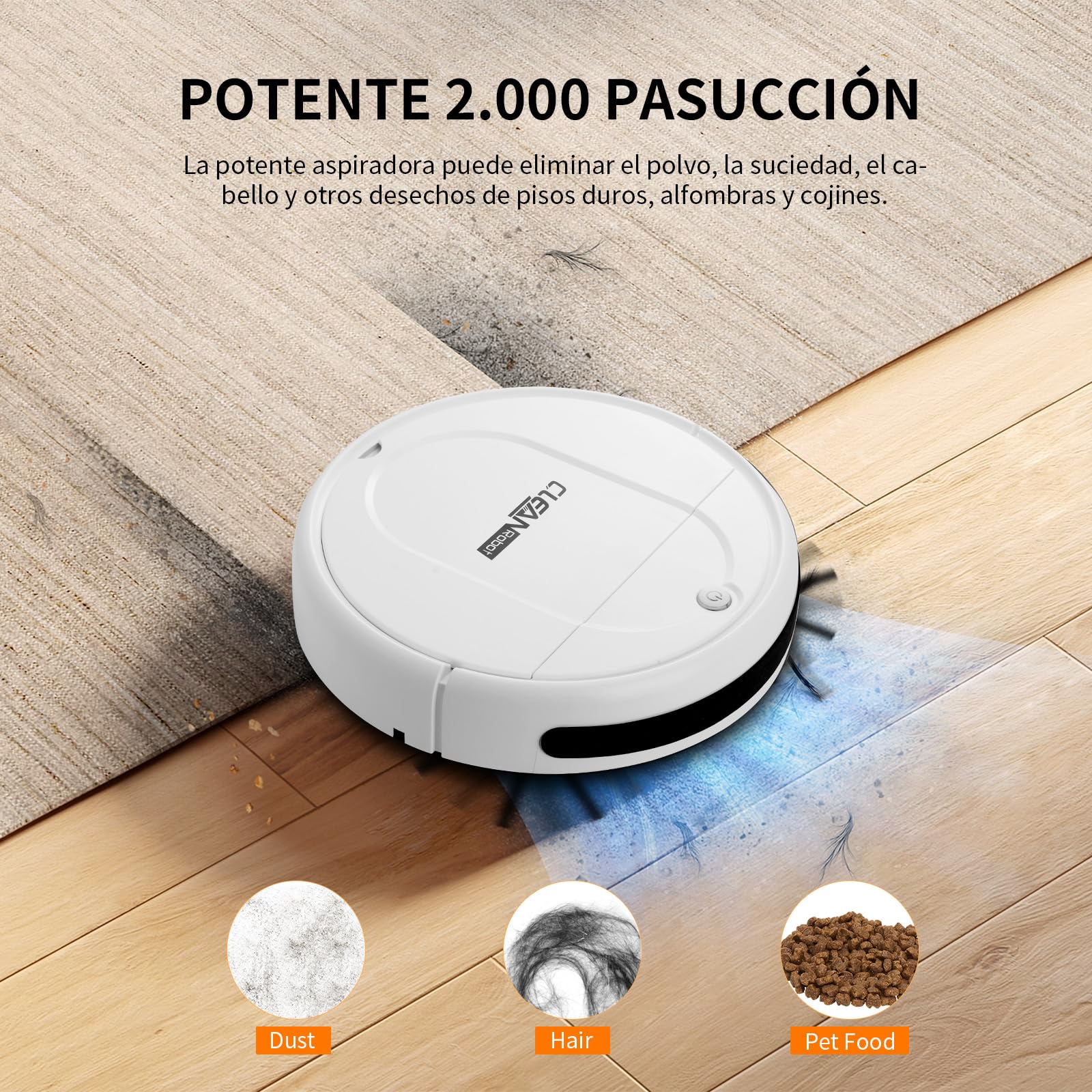 Robot Aspirador Universal e Inteligente, Recargable para una Limpieza Completa en Suelos Duros y Alfombras Ultradelgadas con Pelo de Mascota.