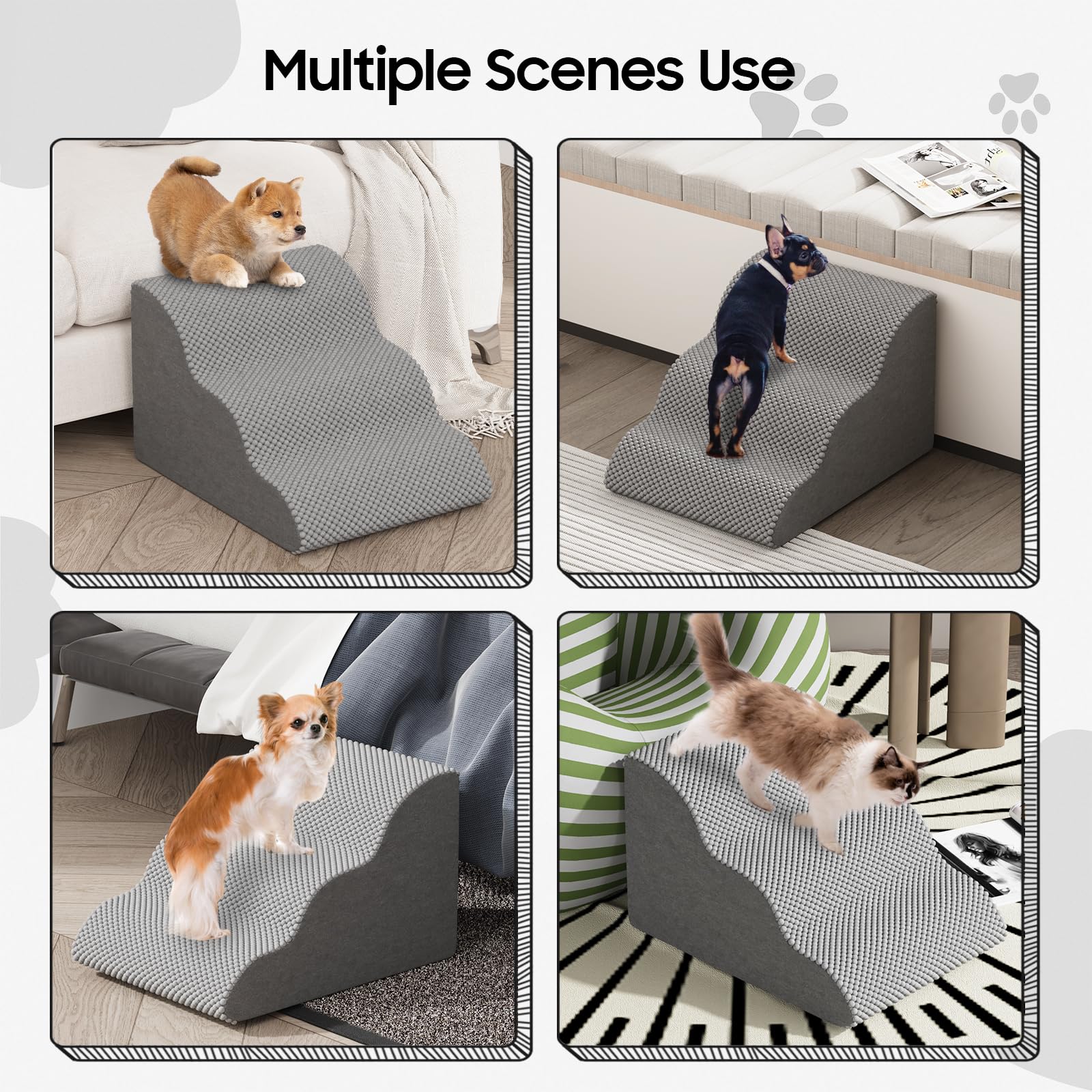 Scaletta per animali domestici per cani e gatti di piccola taglia, design curvo con copertura impermeabile, gradini in schiuma ad alta densità per letti o divani, resistente e leggera, a 3 strati, 55