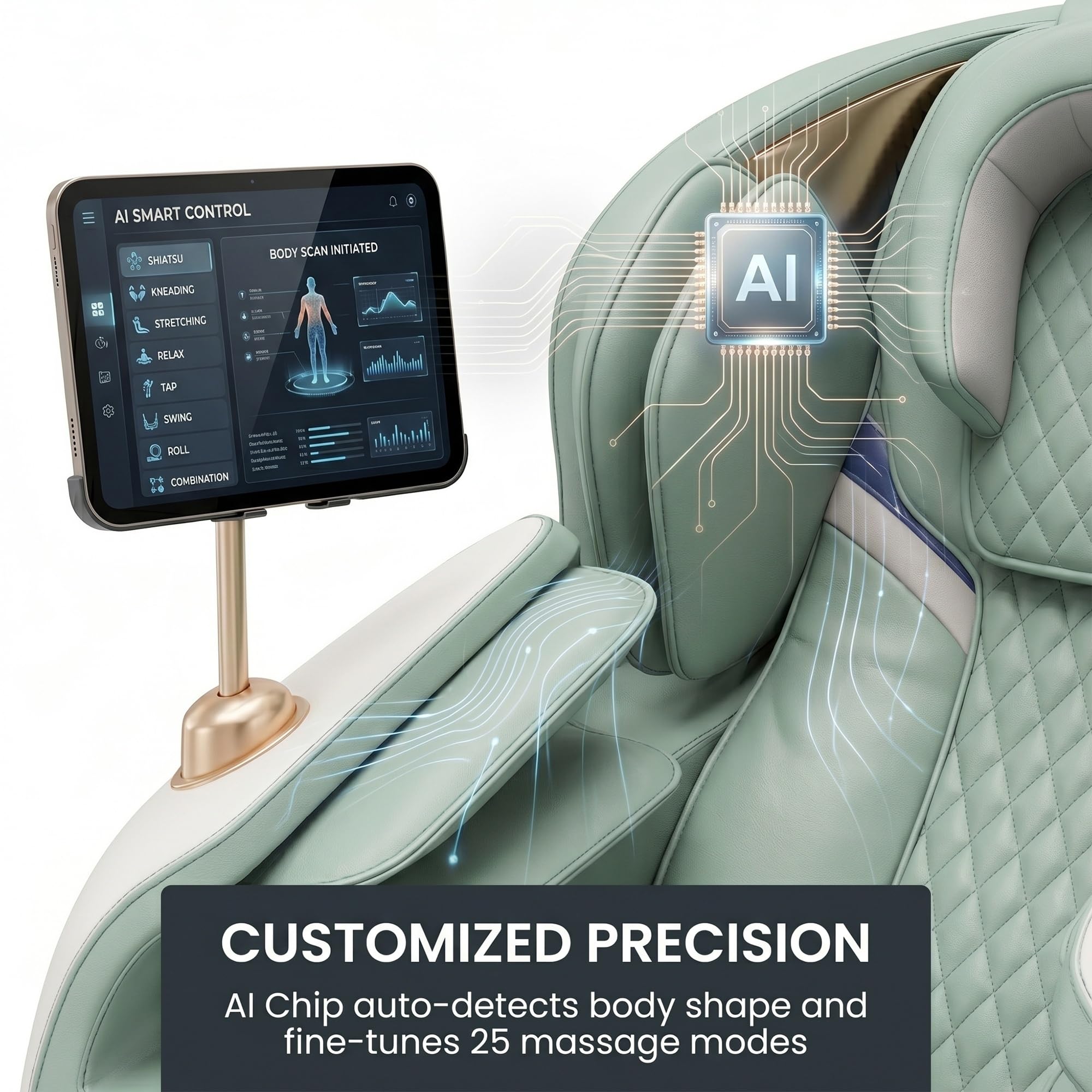Poltrona Massaggiante 4D Zero Gravity con Binario SL, Chip AI, 25 Modalità, Airbag Full Body, Calore, Altoparlanti Bluetooth, Touch Screen LCD(Groen)