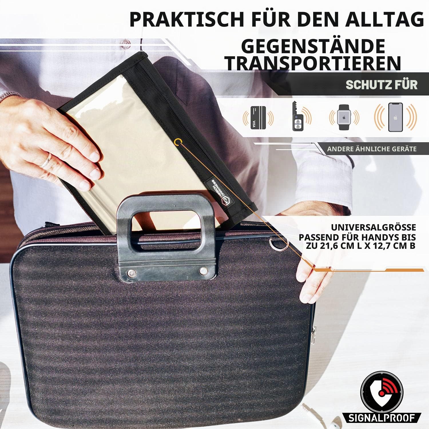 Mission Darkness Faraday-Tasche mit Fenster für Telefone // Geräteabschirmung für Strafverfolgung und Militär, Privatsphäre von Führungskräften, Anti-Hacking, Reisen und Datensicherheit Schwarz