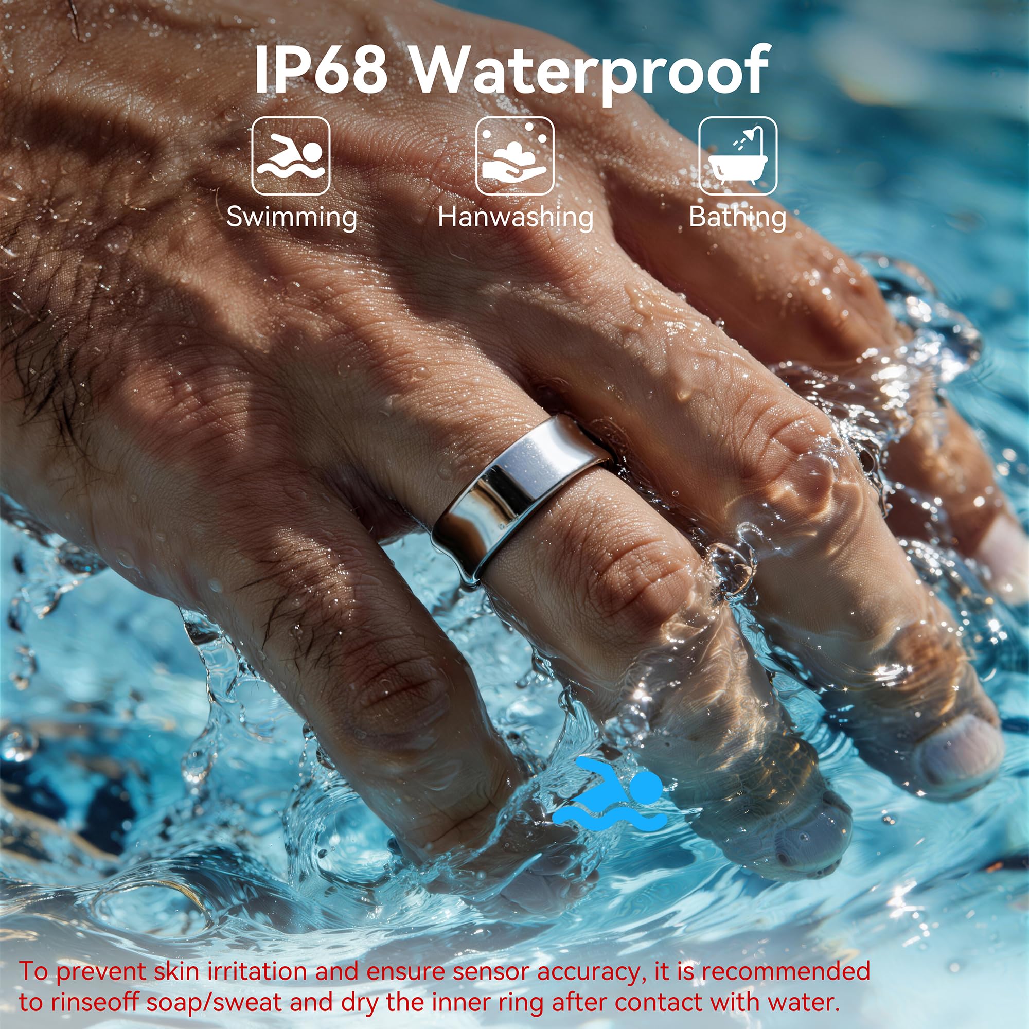 Ankink Bague intelligente pour homme et femme, étanche IP68, pas de frais | Moniteur de fréquence cardiaque 24h/24, 7j/7, rappel de stress et de cycle, SpO2, suivi du sommeil, pour Android et iOS