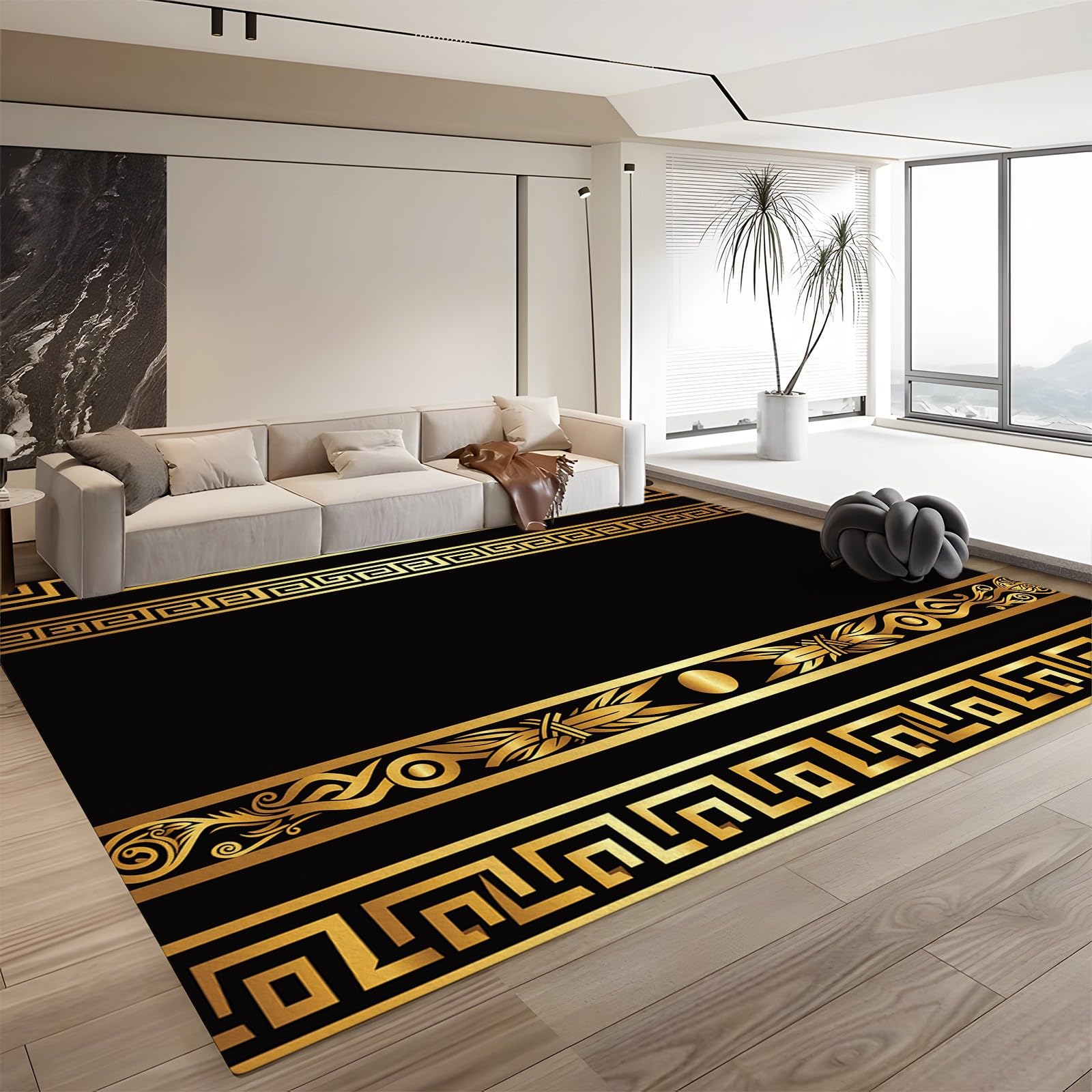 Tappeto Designer Grandi Dimensioni Soggiorno Tappeto Linee curve geometriche astratte in oro nero Antiscivolo Camera Comodino Tavolino da Salotto Camera dei Bambini Carpets 140X200CM (55'' x 79