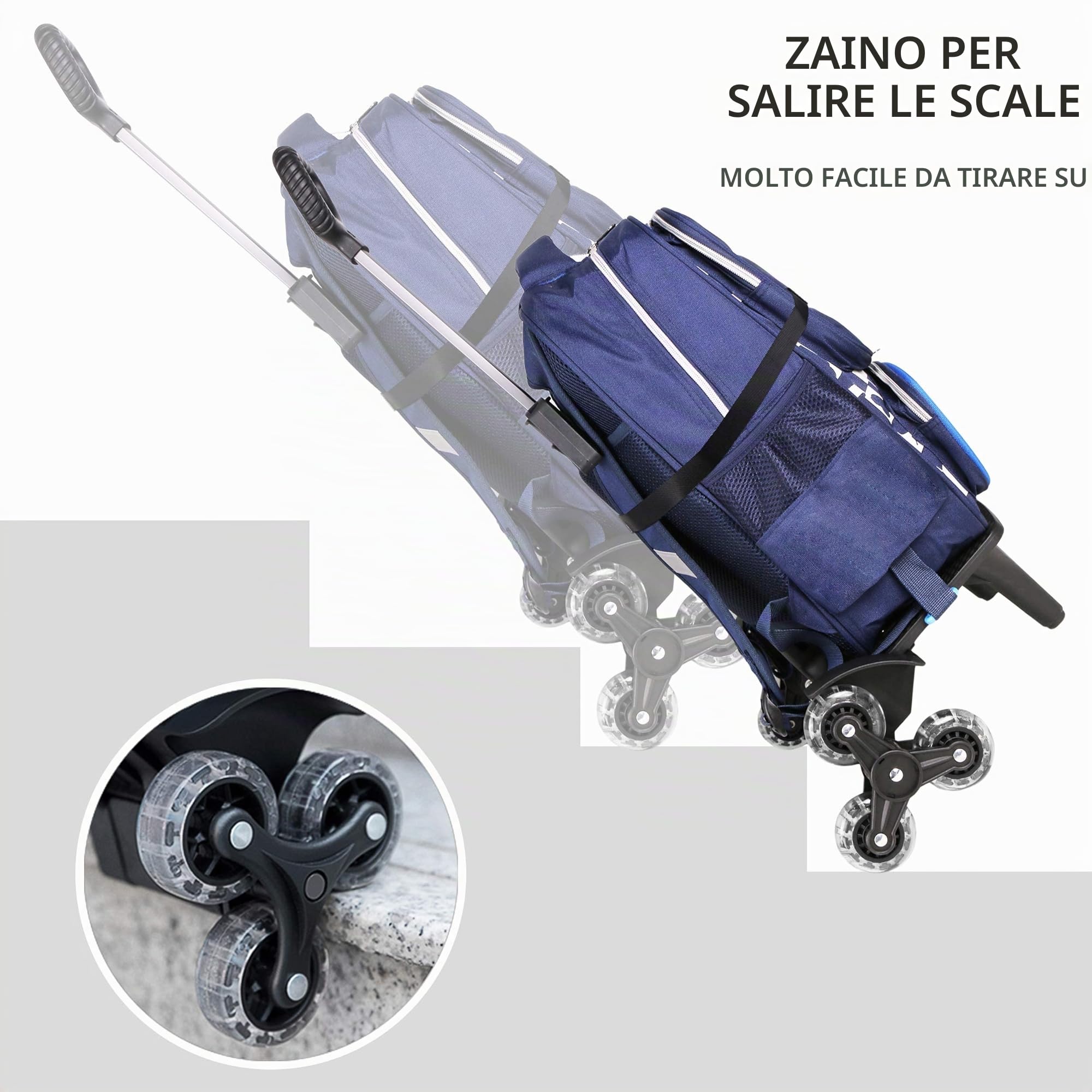 Carrello per Zaino, Carrello con Ruote Carrello a Mano Pieghevole Alluminio 6 Ruote Carrelli Portabagagli Zaini Trolley per Bambini Adolescenti Adulti Scuola Viaggi