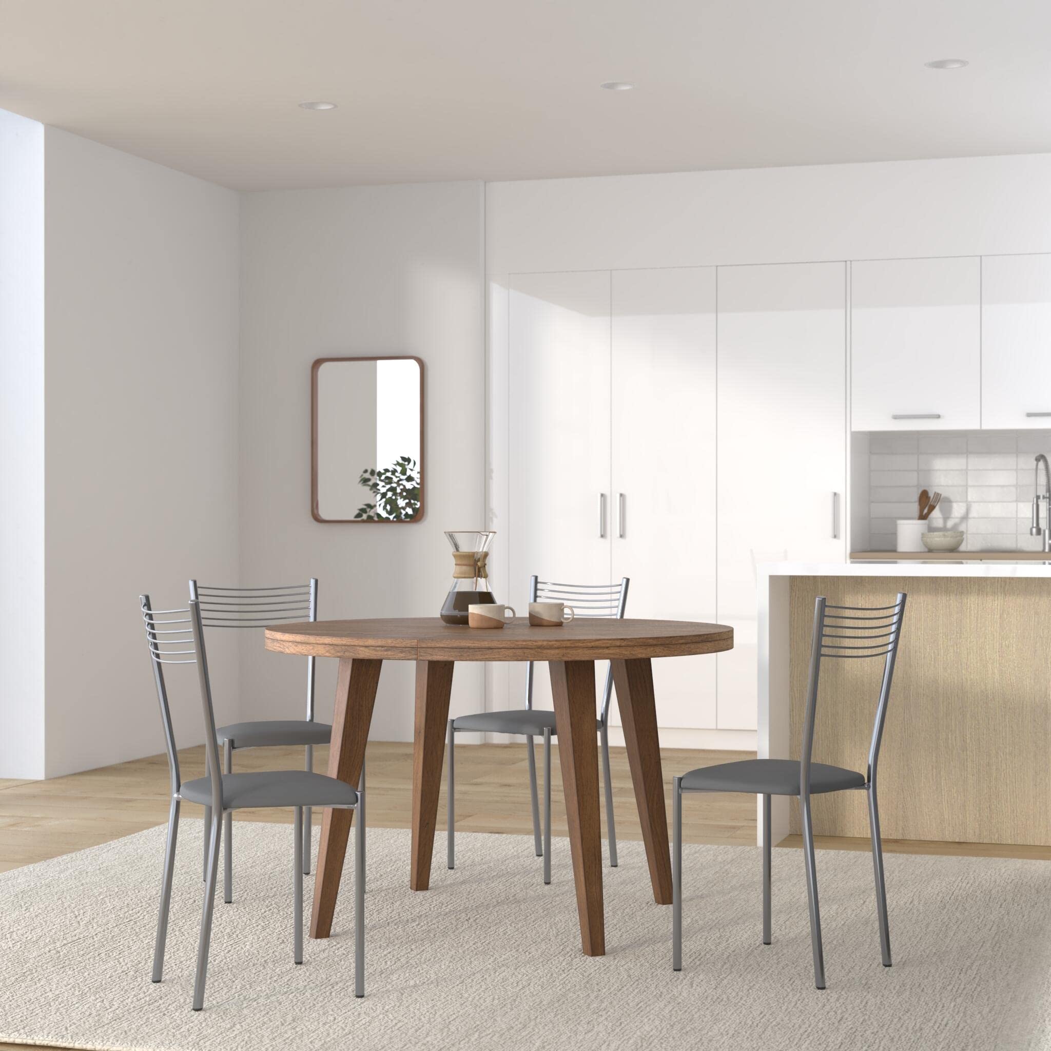 t m c s Tommychairs - Set 4 sillas Elegance para Cocina, Comedor, Bar y Restaurante, Estructura en Acero Pintado de Color Aluminio y Asiento tapizado en Polipiel Color Gris Oscuro