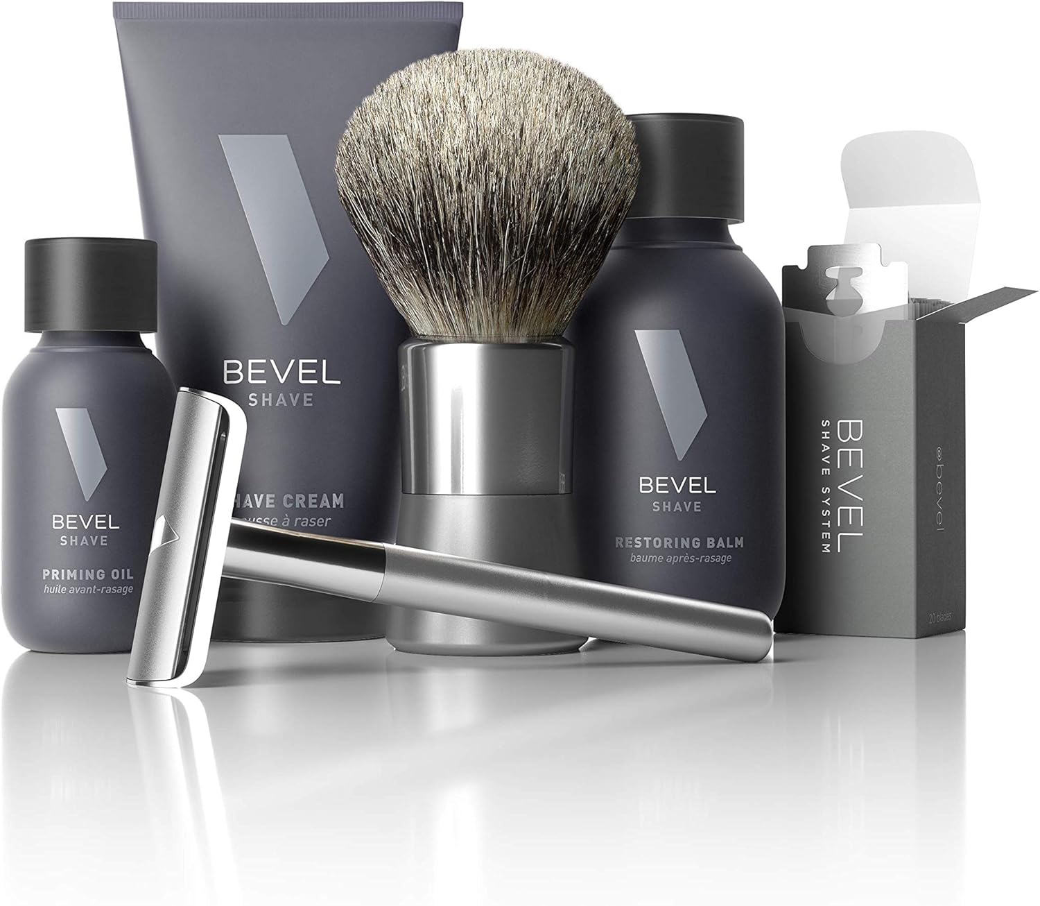 Bevel Shave System Starter Kit. Safety Razor, Shave Creams, Oil, Balm