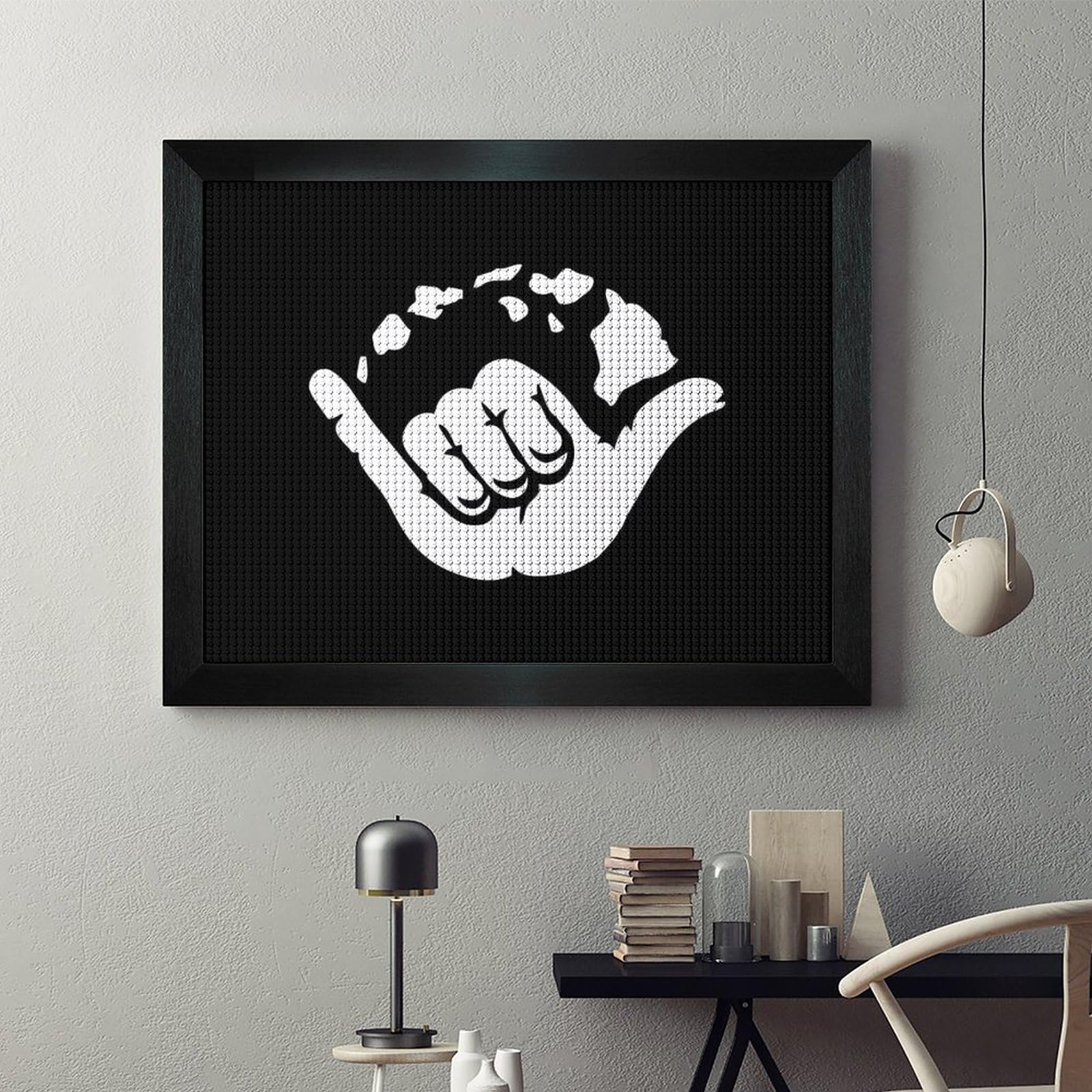 Cmagnifico Kit de peinture diamant à faire soi-même avec cadre, Aloha Hand Hawaï rond pour décoration murale de la maison, 40 x 50 cm
