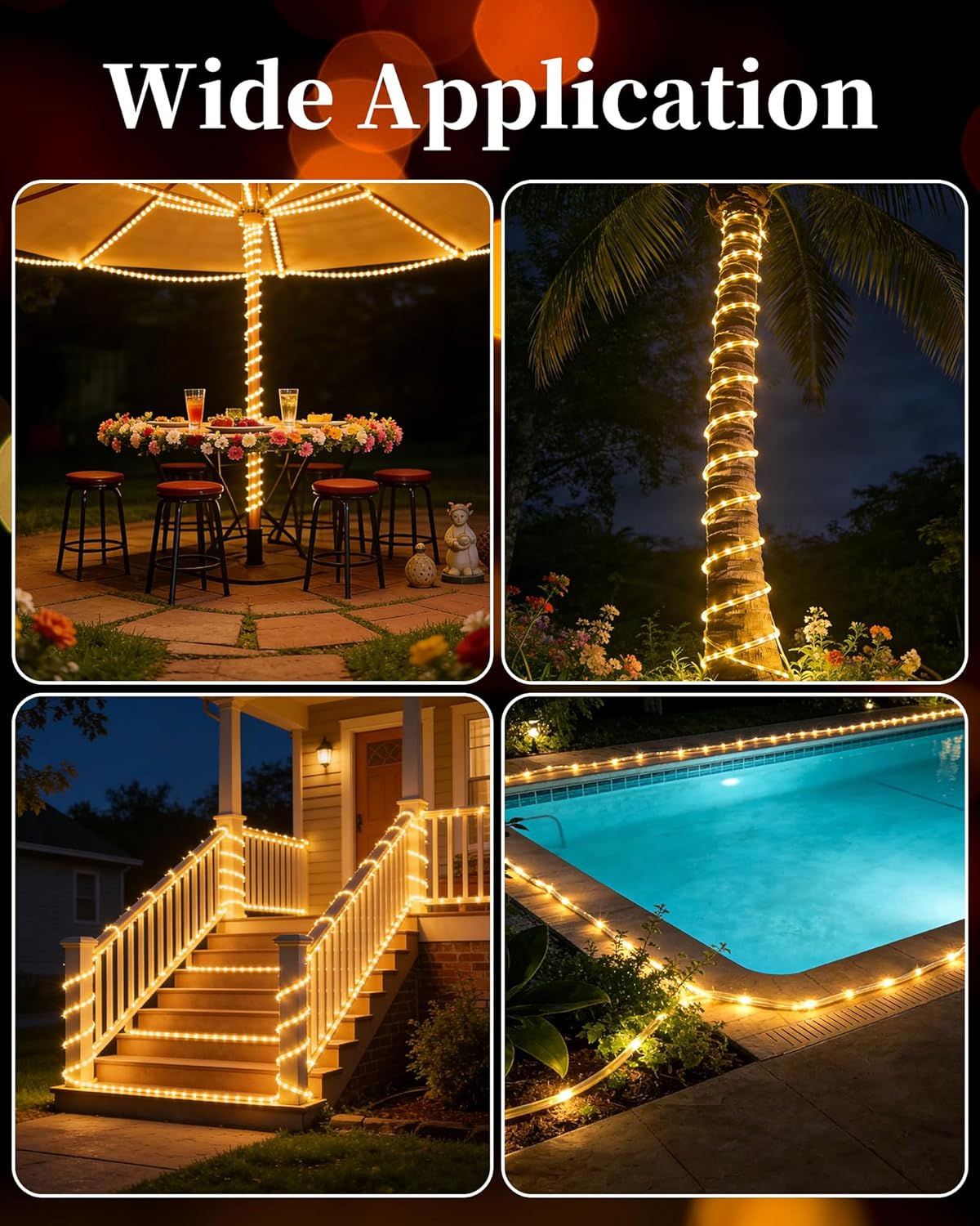 Solar Rope Lights Outdoor, 2 Packs Total 144FT 400LED Solar String Lights with 8 Lighting Modes, Waterproof Solar Powered Fairy Lights for Party Garden Yard Home Holiday Tree Decoration, Warm White