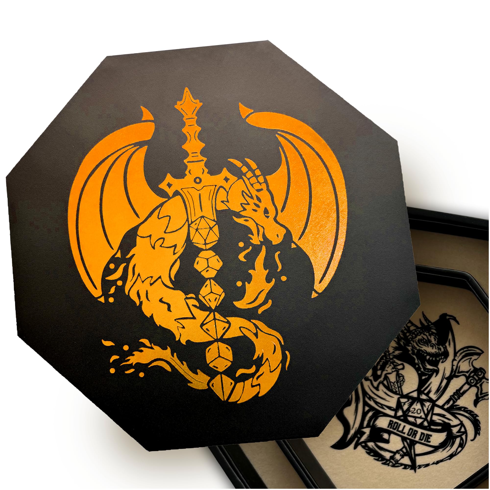 Fantasydice-Chromatic- Dragon Dice Sword - Dice Tray - 8" Octagon with Lid and Dice Staging Area- Holds 5 Sets(7 Dice Set/Standard) for All Tabletop RPGs Like D&D, Call of Cthulhu, Shadowrun.