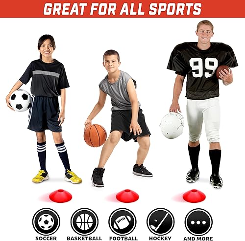 Miniatura 6 de GoSports Conos deportivos prémium para entrenamiento de agilidad y ejercicios, paquete de 20 con bolsa  naranja, verde, rosa, amarillo o rojo