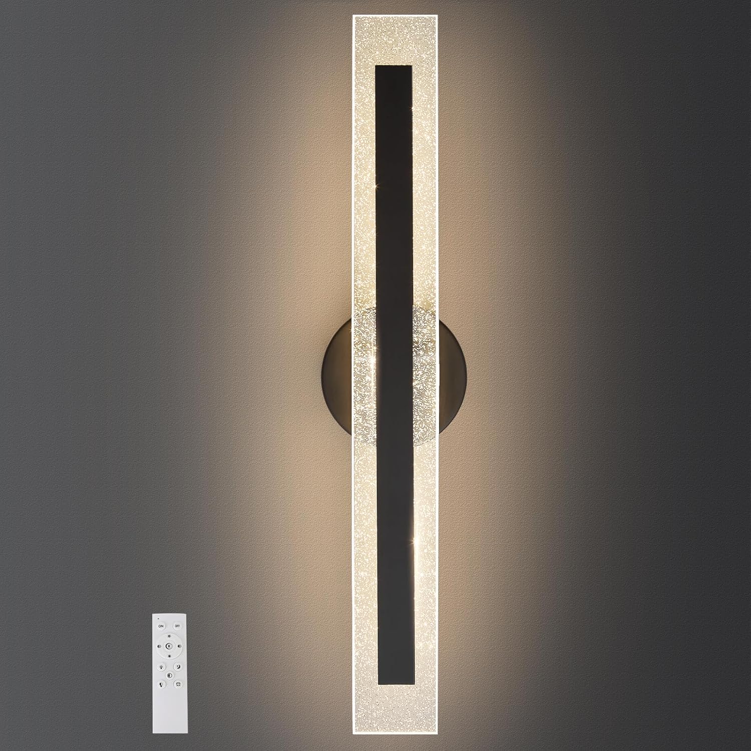 Modern LED Black Wall Scones 22.8In Hardwired Wall Lamps with Remote Control Dimmable 3000-6500K Wall Lighting for Living Room Bedroom Bathroom Stairs Hallway Black 22.8" Rectangle