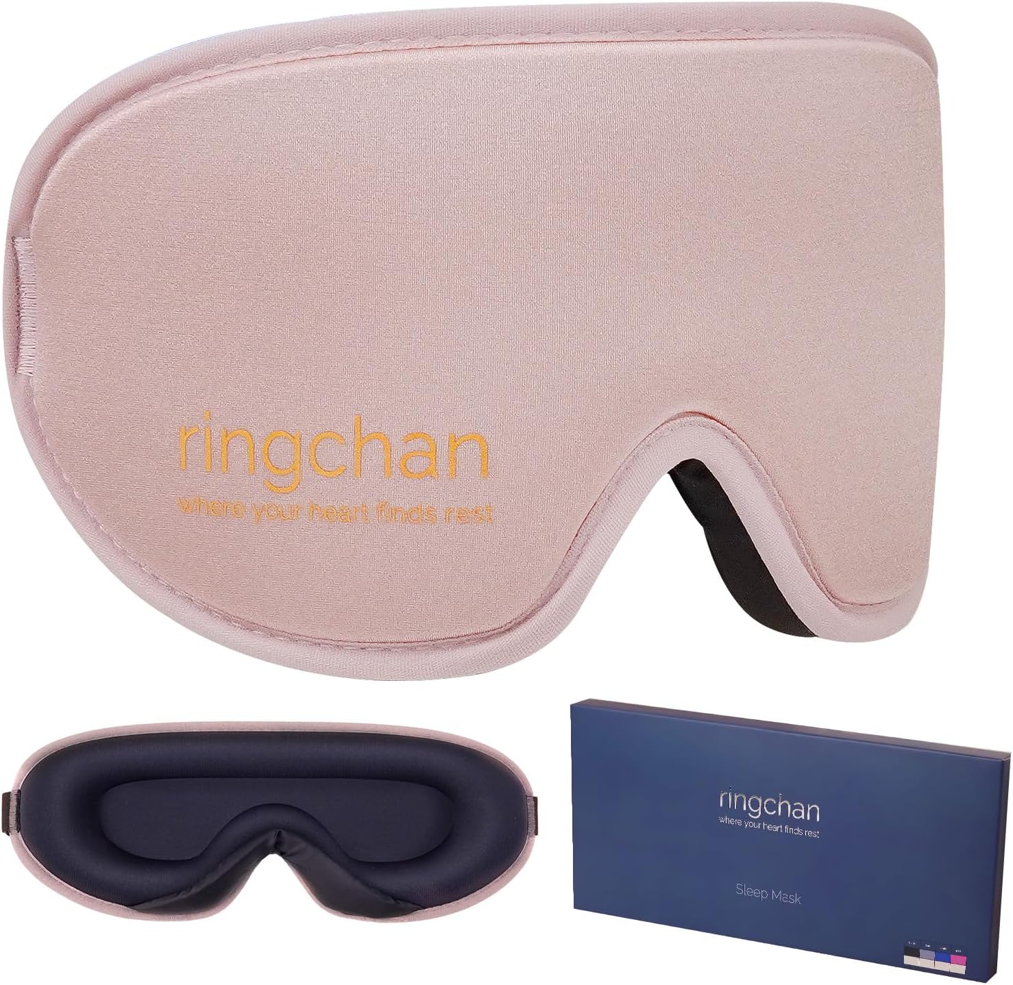 ringchan 3D Contoured Sleep Mask – 100% Total Blackout Eye Mask for Sleeping, Zero Eye Pressure Night Blindfold for Women Men, Silky-Soft Breathable Eye Cover for Meditation, Travel & Side Sleepers