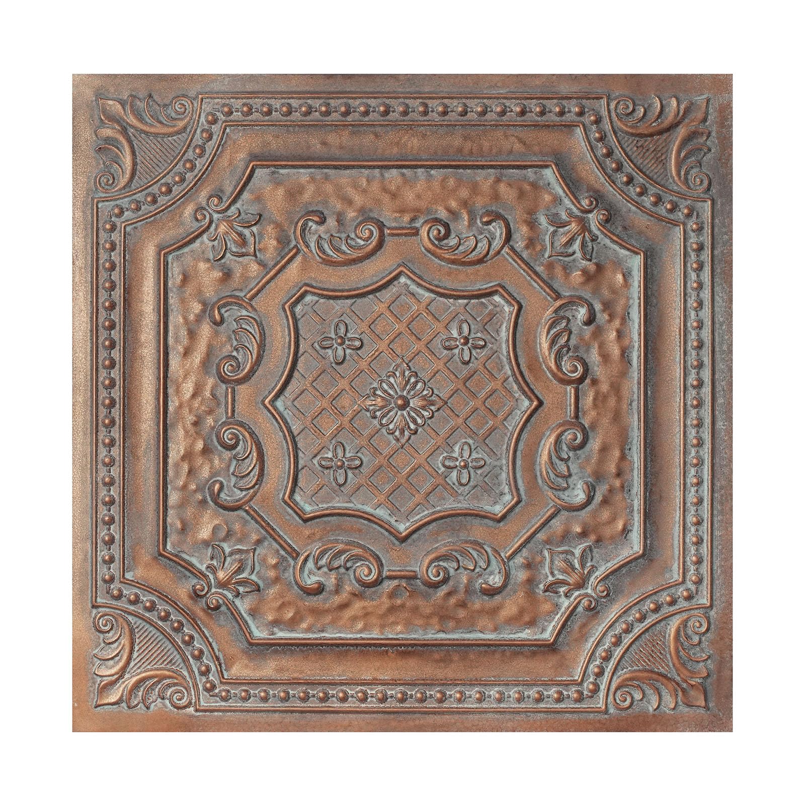 Paintsdecor Weather Copper Tin Ceiling Panels,Peel And Stick Tin Ceiling Tiles Distressed,Faux Tin Glue Up/Drop In, Pl04,10Piece (Weather Copper)