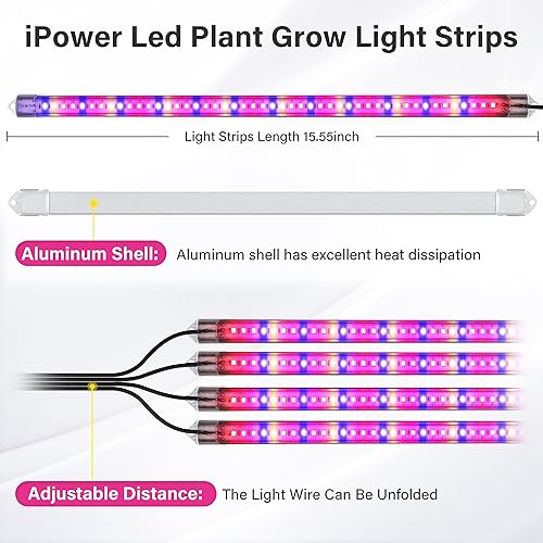 Miniatura 60 de iPower Tiras de luz LED de cultivo de plantas de 40 W, espectro completo para plantas de interior con temporizador de encendido/apagado automático