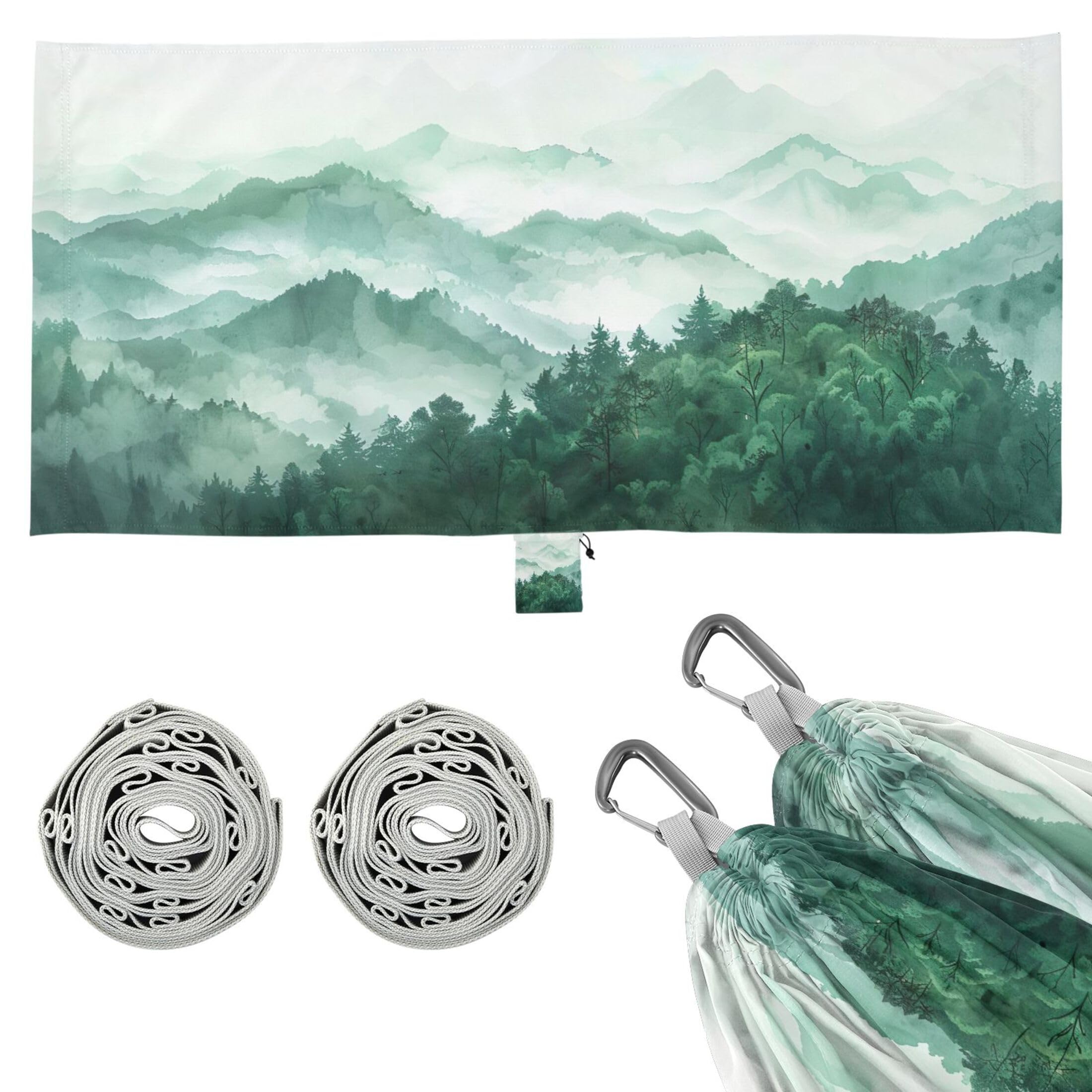 Takiito Green Mountains Hammock 330 lb Capacity Travel Camping Hammock with Tree Straps, Portable Lightweight for Outdoor Beach Backpacking Backyard Patio