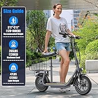 Vista 56 de Caroma Electric Scooter with Seat, Max 30 Miles Range&20MPH Speed, Peak 800/1200W Motor, Foldable Electric Scooter for Adults and Teens, Commuter E