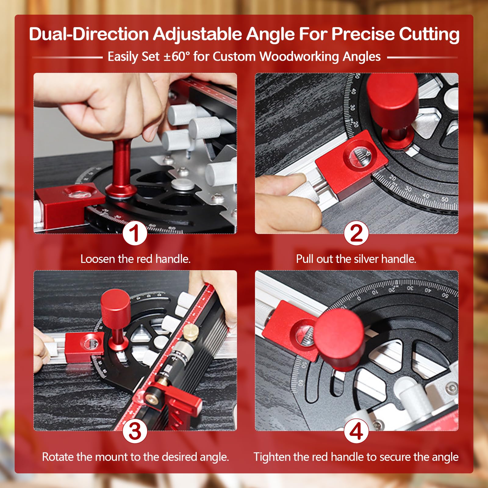 Guide d’onglet pour scie sur table, réglable de -60° à +60°, avec micro-ajustement & butée rapide, butée télescopique extensible jusqu’à 89 cm, compatible rainure en T 3/8" x 3/4" pour scie sur table