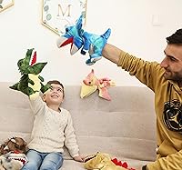 Vista 4 de Títeres de mano, títeres para niños, dinosaurio de mano, juguetes de dinosaurio, títeres de dinosaurio de peluche, títeres de mano de dinosaurio