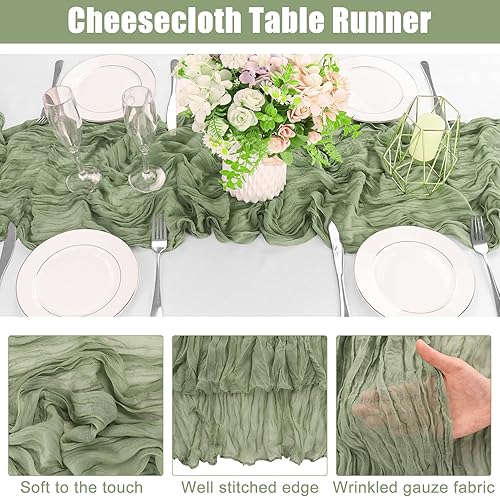 Miniatura 4 de Juego de 4 manteles redondos de 90 pulgadas y camino de mesa de gasa de 35 x 120 pulgadas, mantel de gasa y mantel lavable de poliéster blanco para