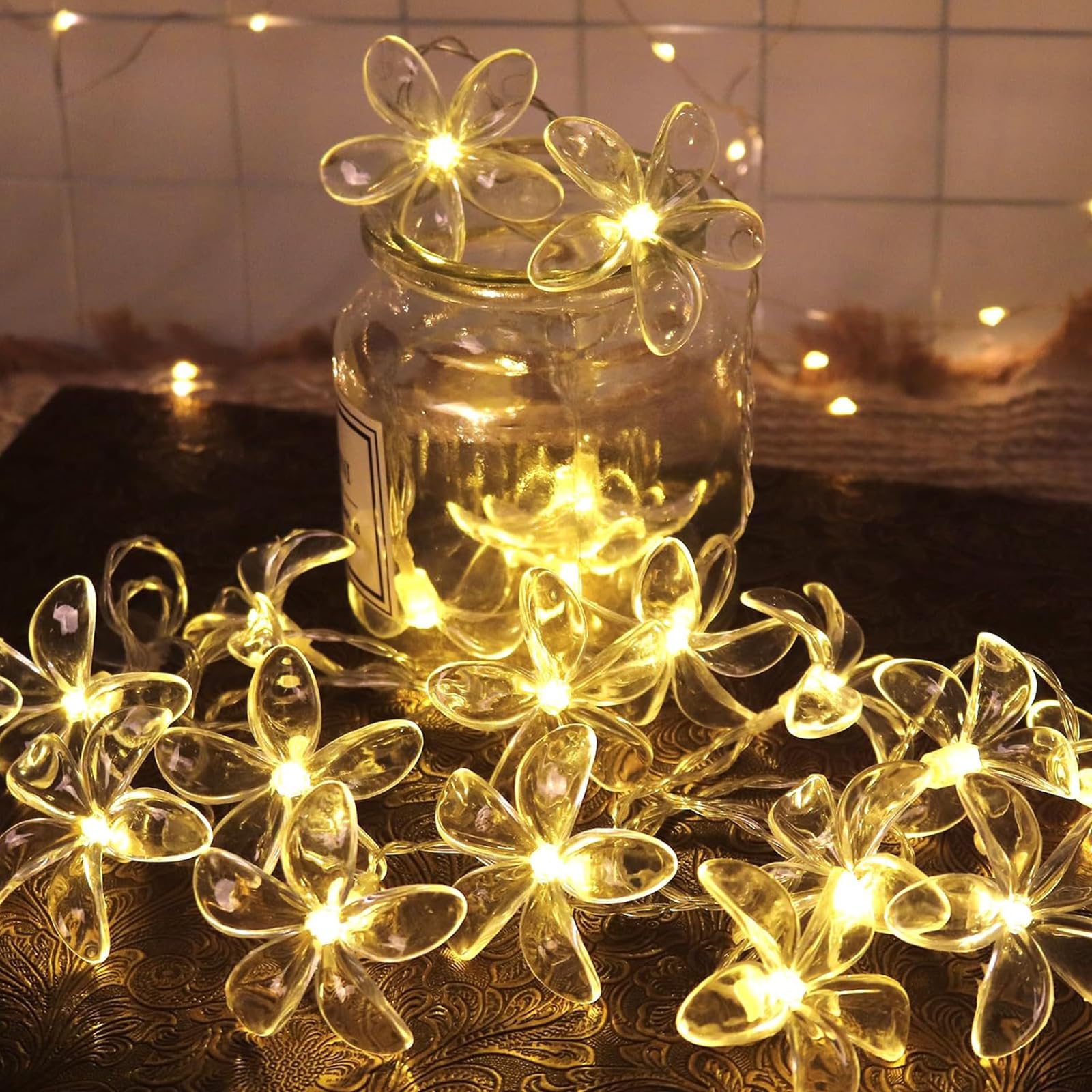 Flower Fairy Lights LED String Cherry Blossom Lights - 3 Meter 20 LED Decorative Lights for Patio Indoor Outdoor Home Bedroom Garden Fence Wedding Birthday Party - Battery Operated (Warm White)