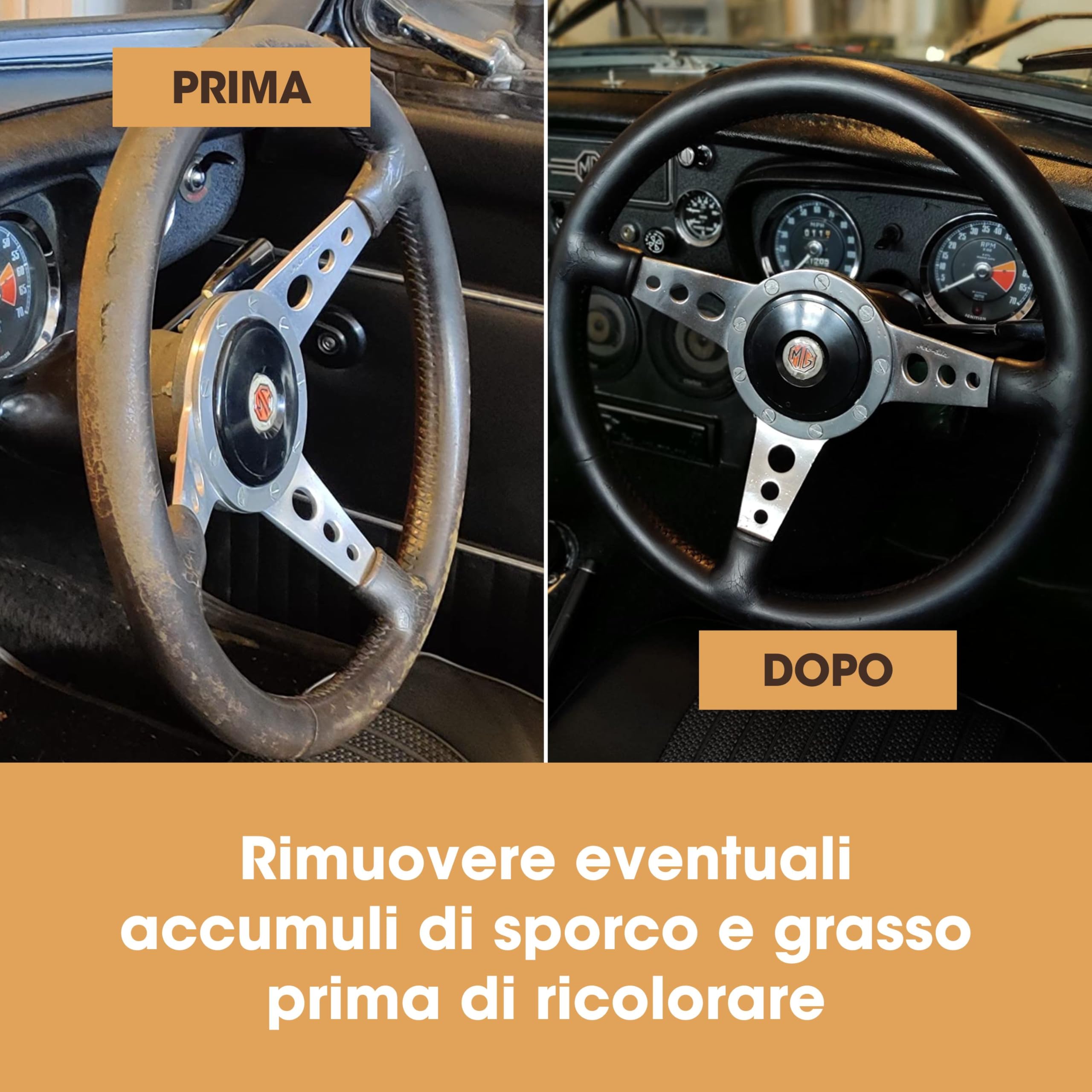 Furniture Clinic Kit di Riparazione per Volanti in Pelle (Nero) - Rimuove qualsiasi Accumulo di Grasso, Ripara Qualsiasi Danno e Ripristina il Colore di Qualsiasi Volante in Pelle Usurata