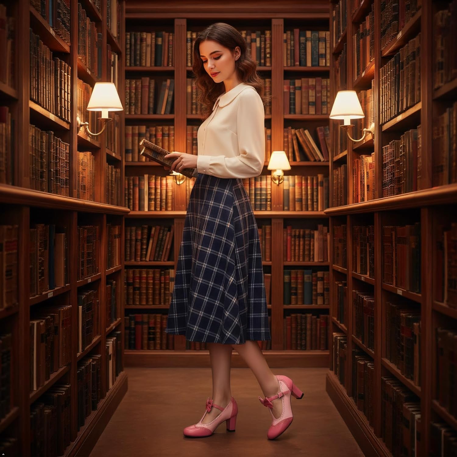 Women's T-Strap Mary Jane Pumps-Low Block Chunky Bow Heels-Retro Closed Toe Ankle Strap Dress Shoes for Wedding, Lolita, Office & Daily Wear.