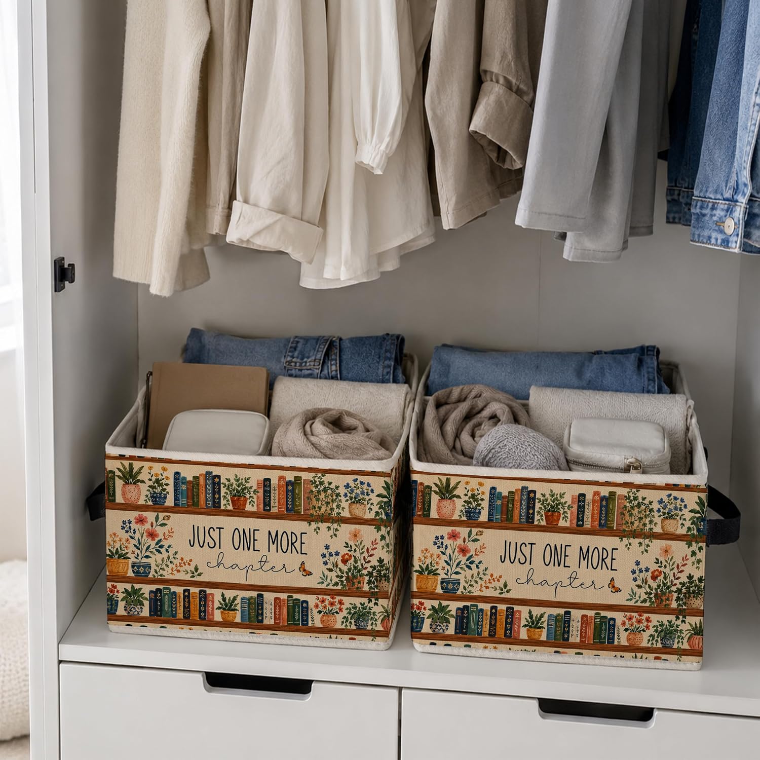 Book Lover Bookish Storage Bins Box with Handles