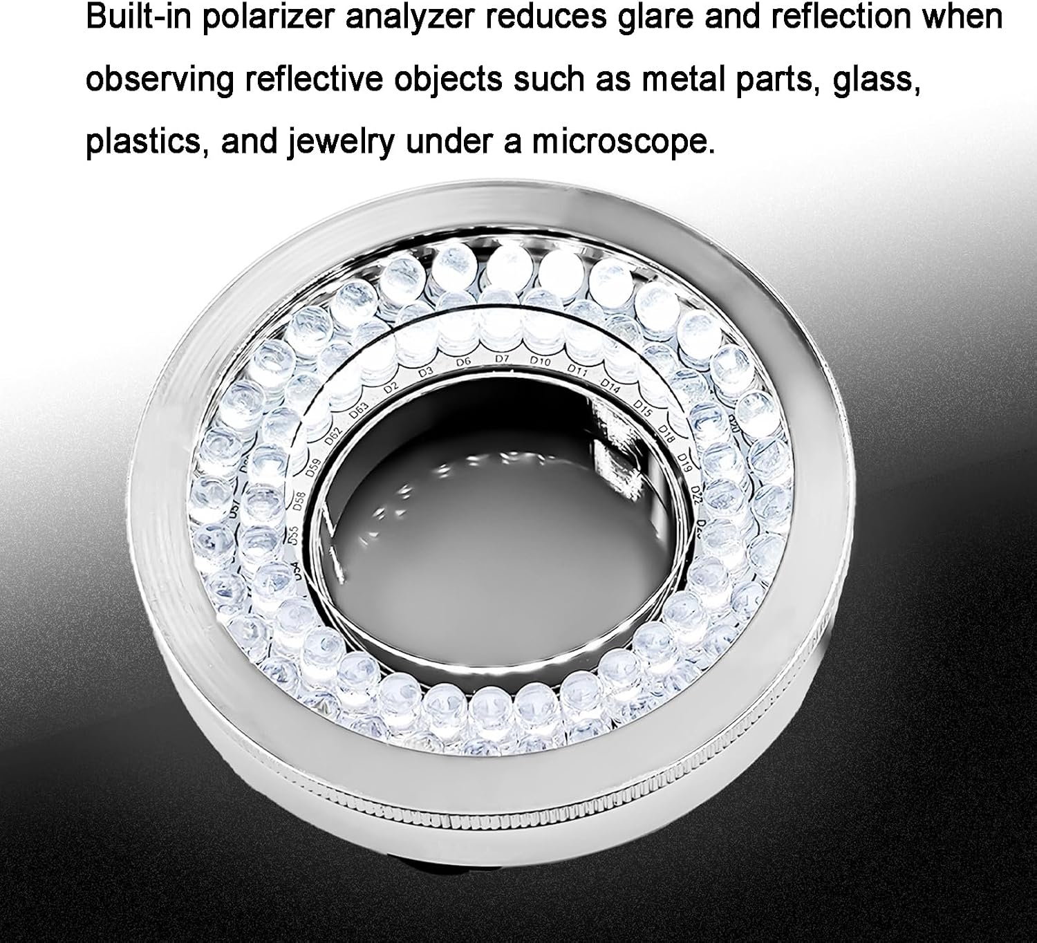 Polarized LED Ring Light for Microscope - Anti-Glare with 64 High-Brightness LED Beads