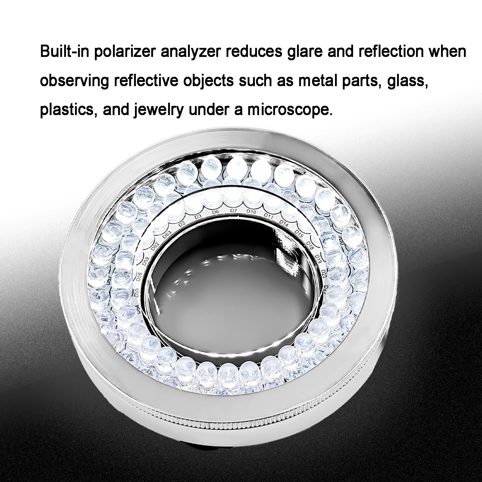 1 anillo de luz LED polarizado for microscopio, antideslumbrante de alto brillo con 64 cuentas LED for una observación clara
