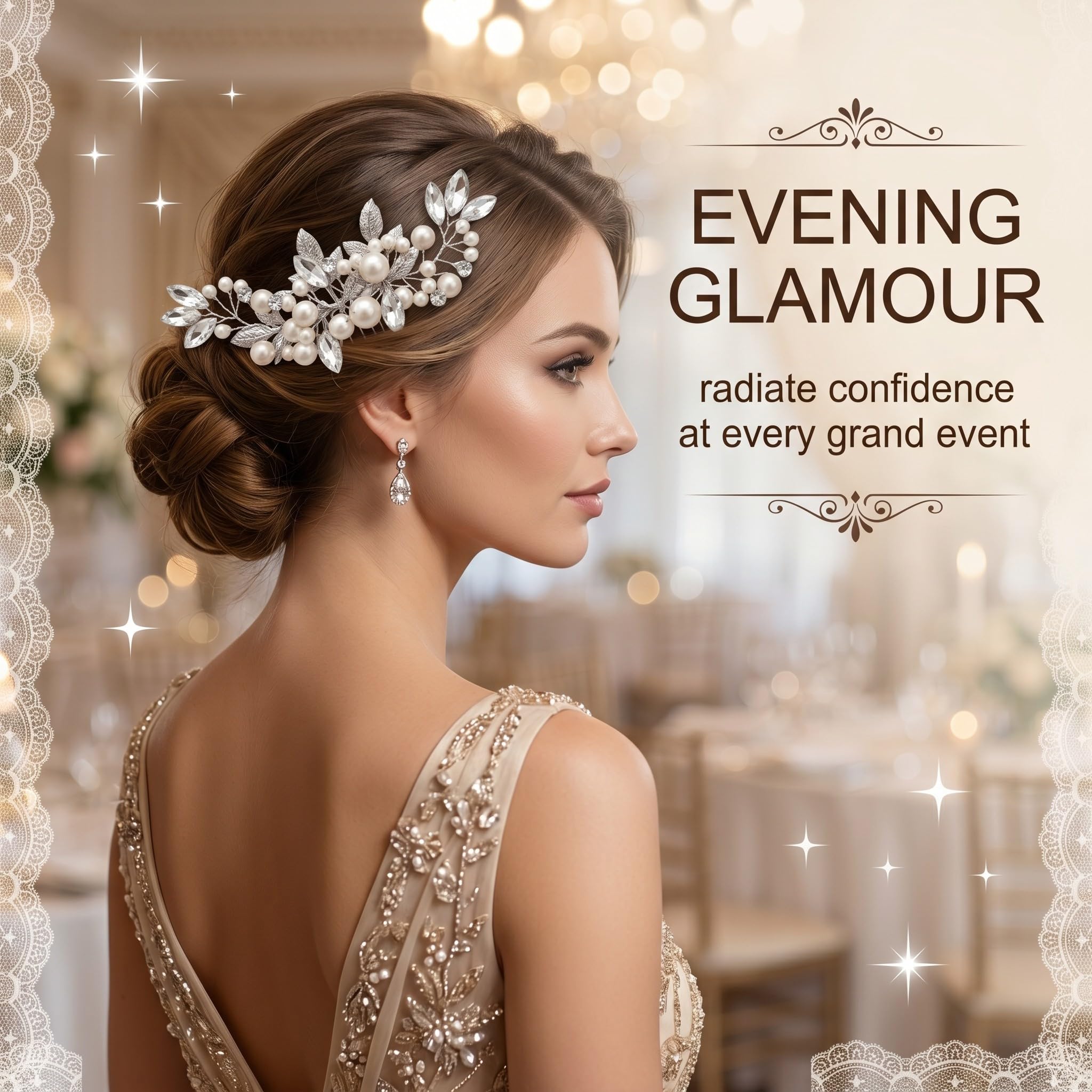 1 x Pettinino argentato per capelli da sposa, Pettine per Capelli da Sposa Fermaglio, Pettinino per capelli da sposa con perle argentate, con Perle Cristallo Accessori, Accessori Capelli Sposa