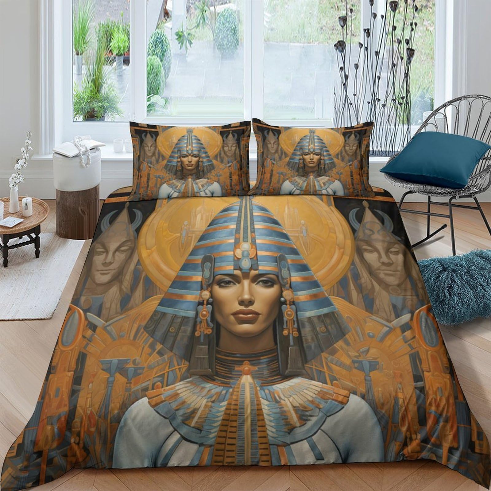 Ctjqhvkz Style-3 3D Printed Egyptian Pharaoh Fitted Sheet Microfiber Soft Bed Cover Ancient Art For Bedroom Guest Room Decor Single（135X200cm）