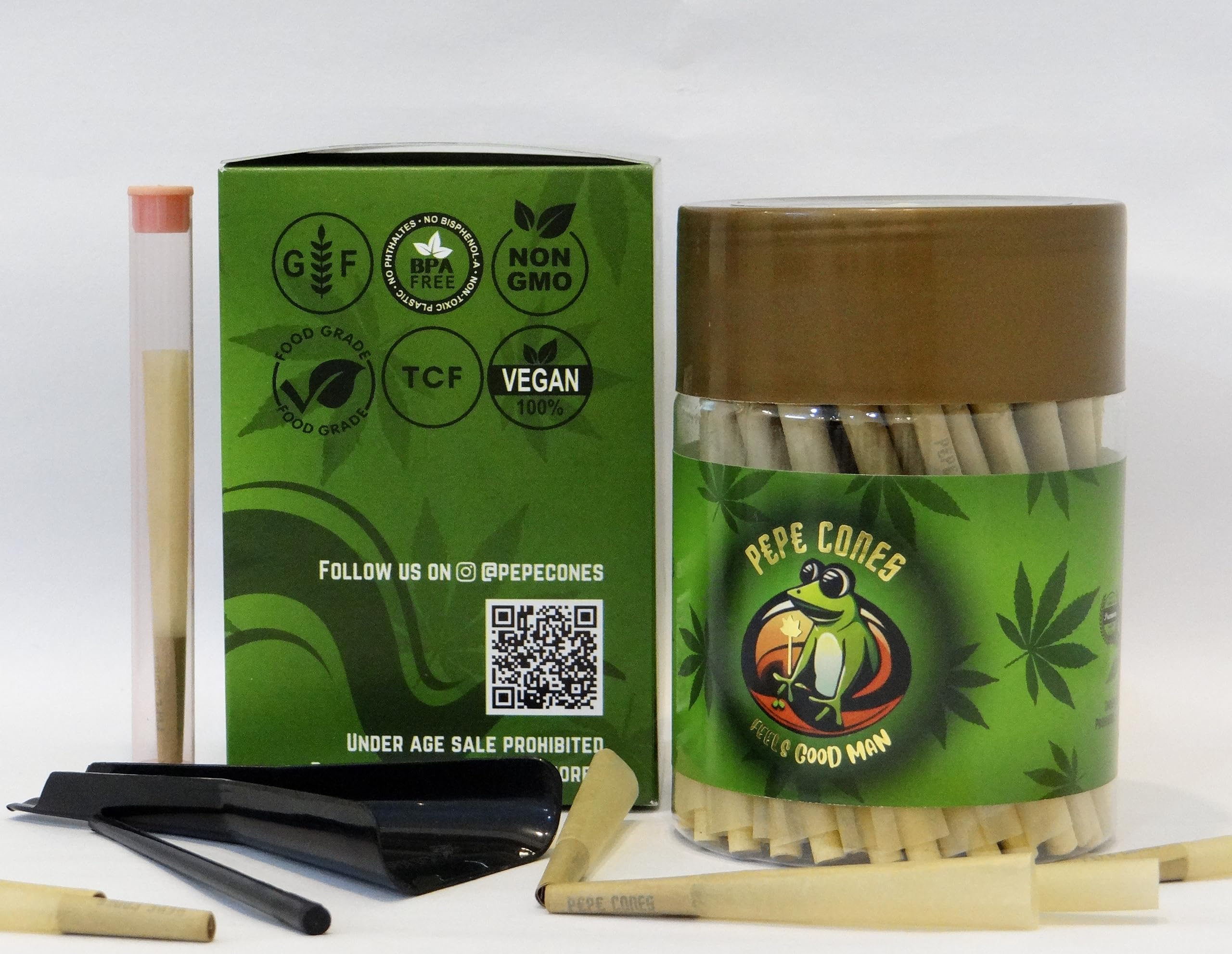 Natural Pre Rolled Cones - 1 1/4 Size Pre Roll Cones (with Cone Loader and pop top tube holder) for Slow, Even Burn - Easy-to-use, Ultra Convenient Pre Roll Cones (50 Pack) with Tips & Food Grade Paper Packing Tubes Included