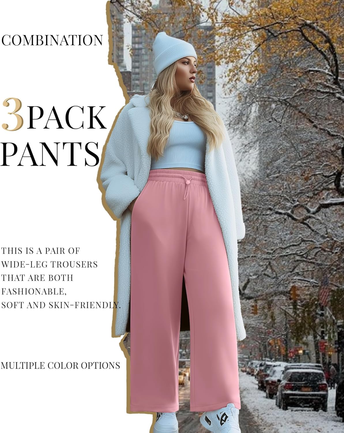 3 Pack Womens Plus Size Sweatpants Wide Leg Elastic High Waist Baggy Joggers Lounge Yoga Workout Pants with Pockets - Image 6