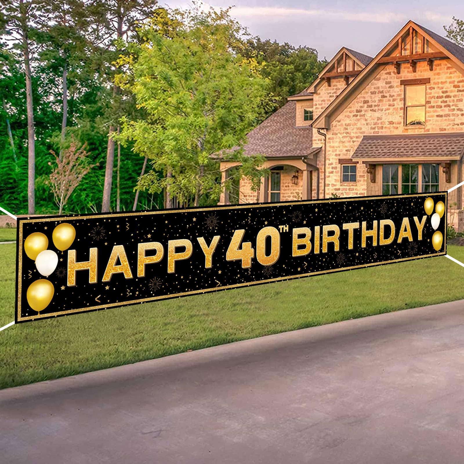 40th Birthday Decorations for Men & Women - Extra Large 6ft Backdrop Banner (70x47 Inch) Black Gold, Over The Hill Party Supplies for Indoor/Outdoor