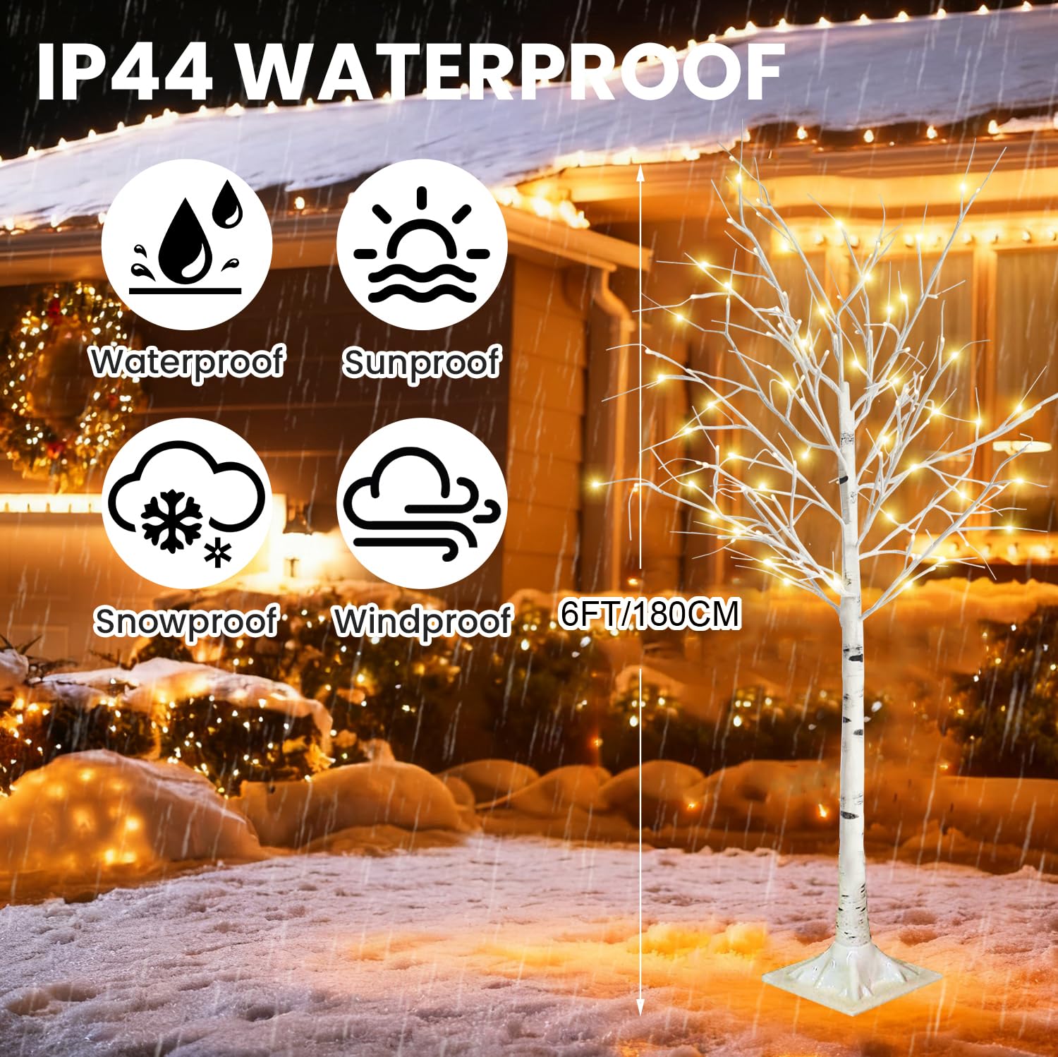 HY-MS Bouleau à DEL De 1,8 M, Blanc Chaud, 8 Modes De Clignotement, 144 LED, Arbre Lumineux à Intensité Variable Pour Halloween, Thanksgiving, Noël, Mariage, Décorations D'intérieur