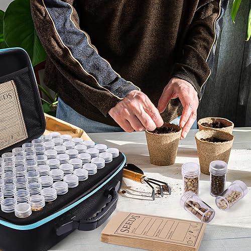 Miniatura 7 de Organizador de almacenamiento de semillas de 120 ranuras con 20 sobres de semillas, caja de almacenamiento resistente con bolsa con cremallera