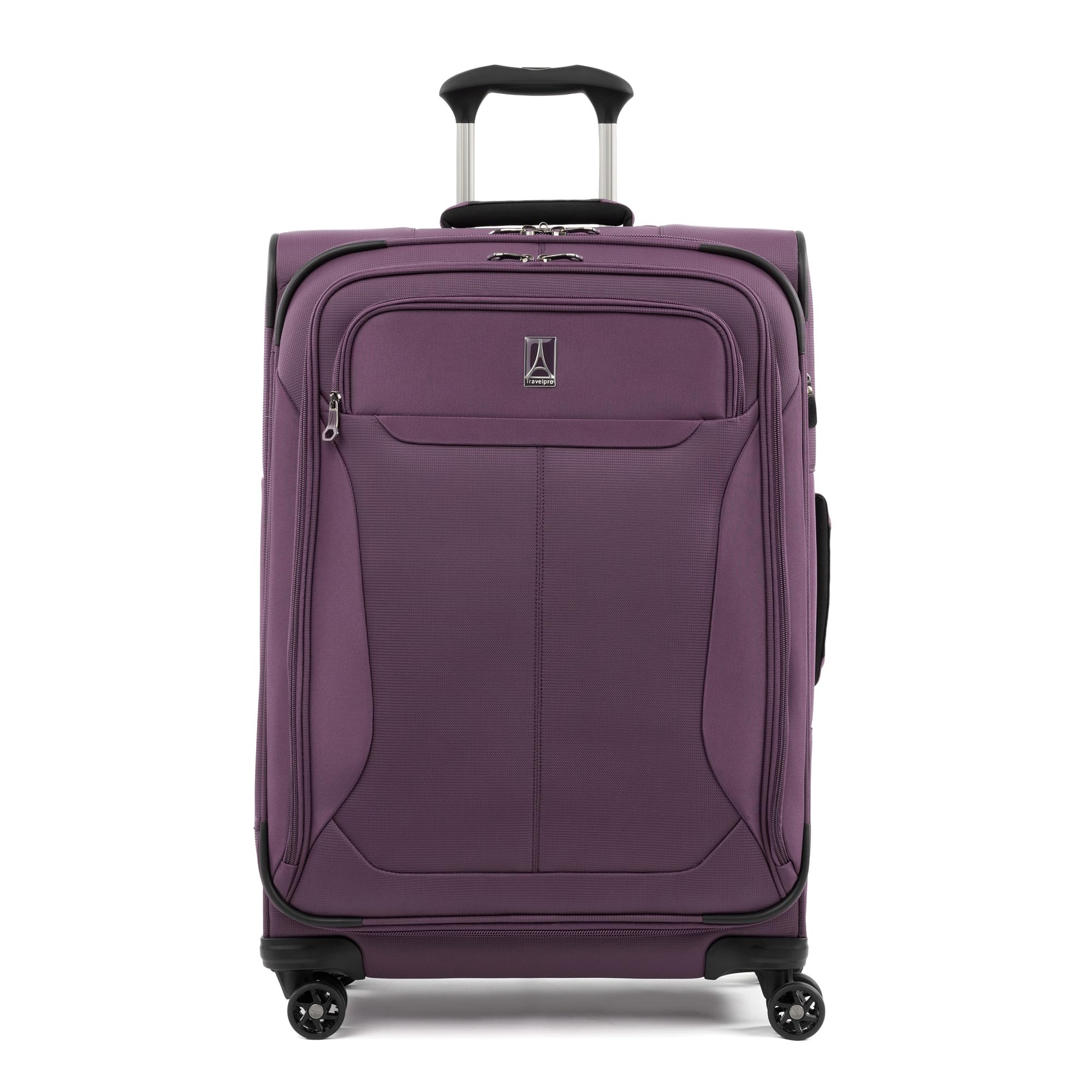 Tourlite Softside 25" Expandable Luggage with 4 Spinner Wheels, Lightweight Suitcase, Checked Medium, Deep Purple