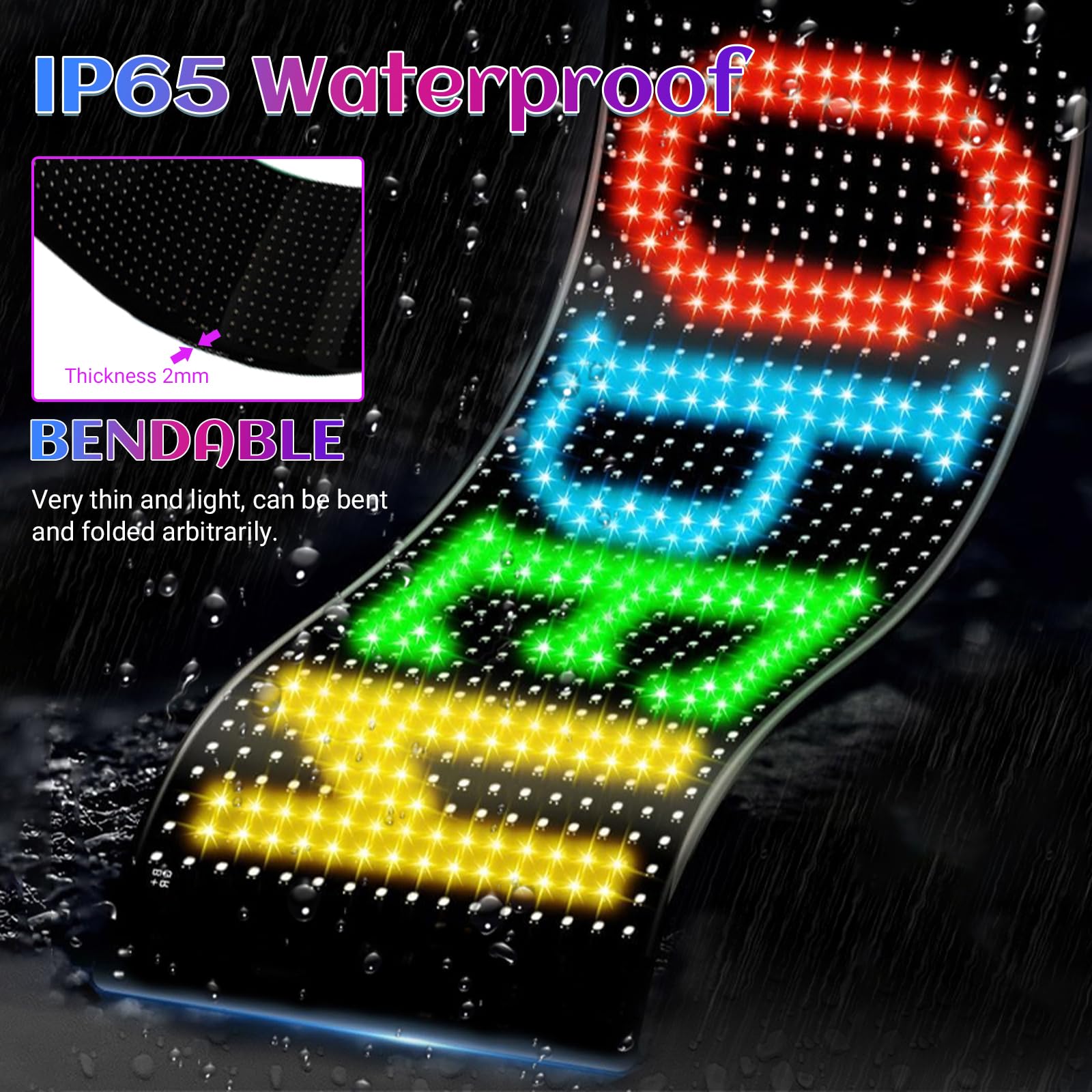 GAESHOW Insegne Luminose RGB Matrix Flessibile 17.3x7cm, Pannello LED Personalizzato, Display Pubblicitario, Sostegno Testo, Digitale, Emoji Display per Aziende, Auto, Negozio