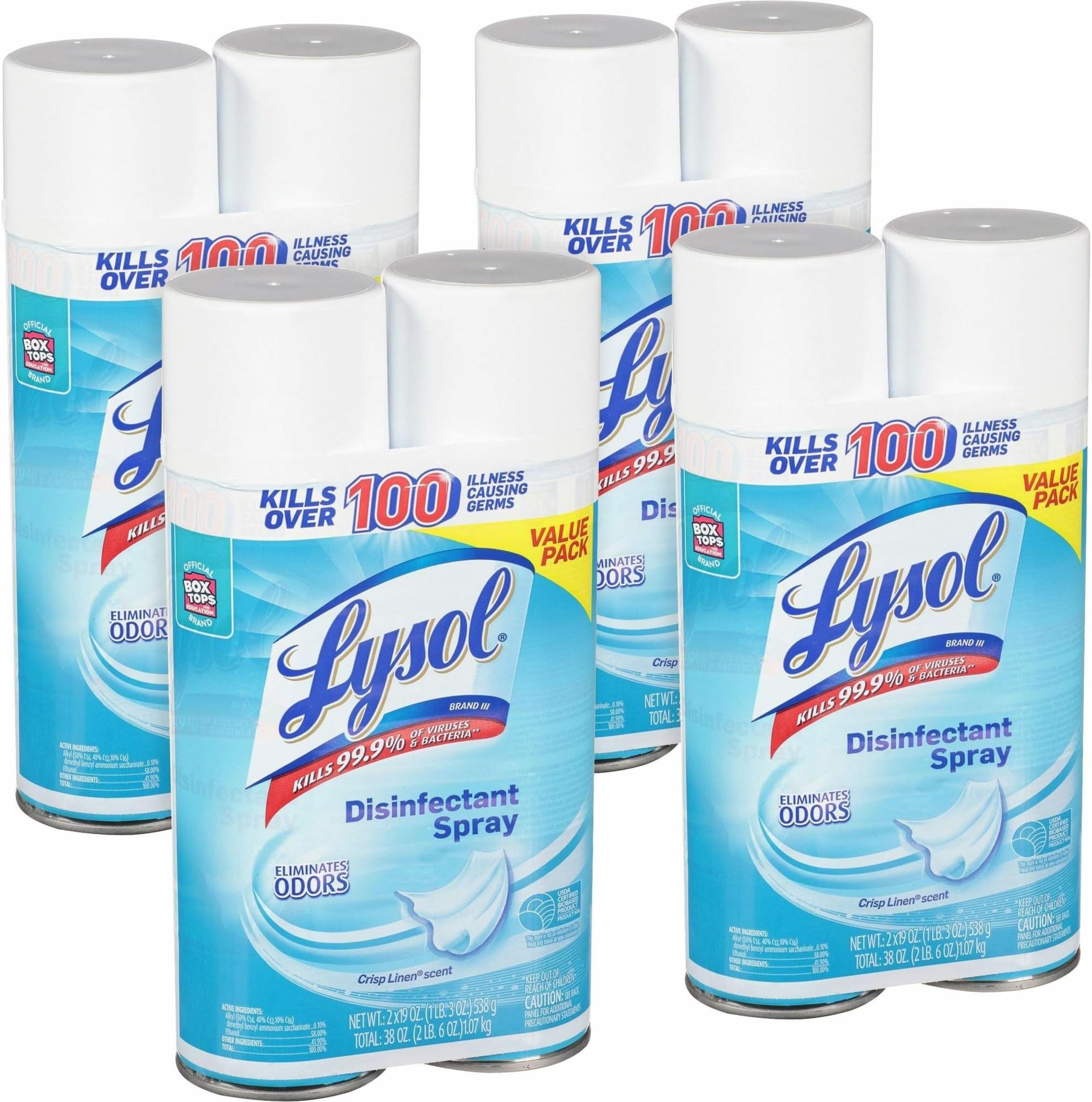 Lysol® Disinfectant Spray, 19 Oz, Crisp Linen, Carton Of 8 Bottles