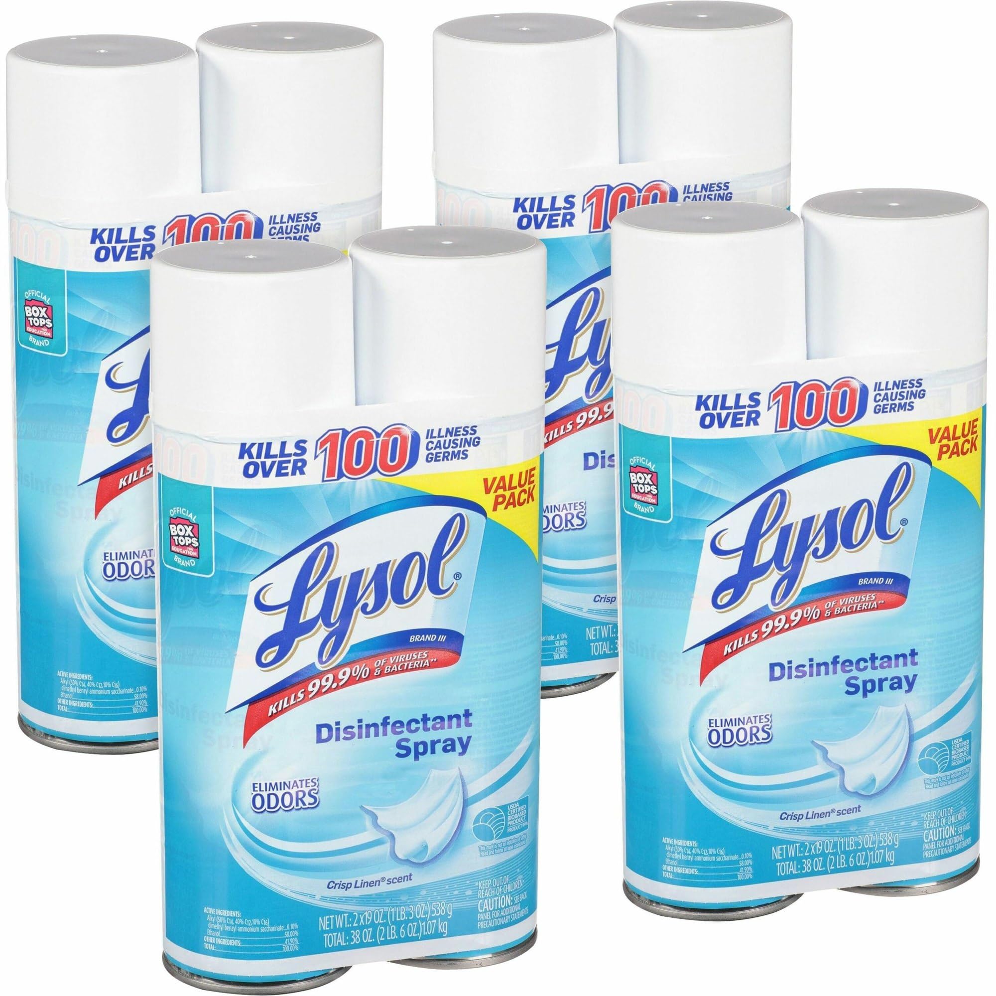 Lysol Disinfectant Spray 19 Oz Crisp Linen Carton Of 8 Bottles