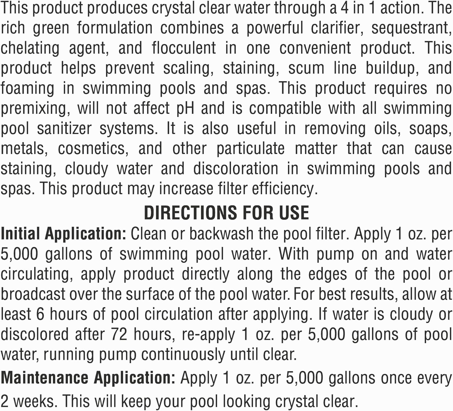Robelle 1-Quart 2-Pack Concentrated 4-in-1 Water Treatment, Pool Clarifier, Made in USA