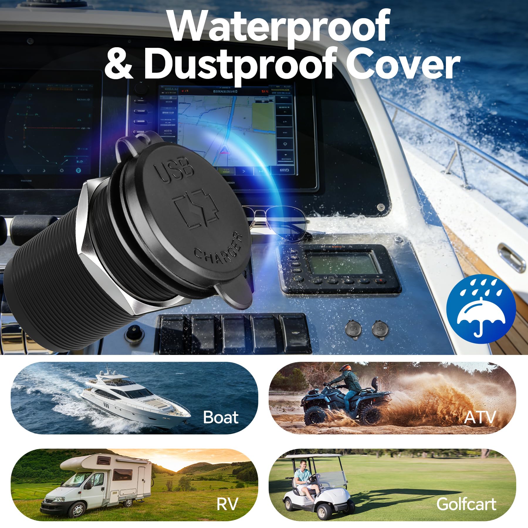 acegoo Gniazdo USB C 12 V 100 W PD i 20 W PD Campervan gniazdo USB, całkowicie aluminiowa wodoodporna ładowarka do laptopa, szybkie ładowanie do kampera, łodzi, autobusu, samochodu, ciężarówki, ATV
