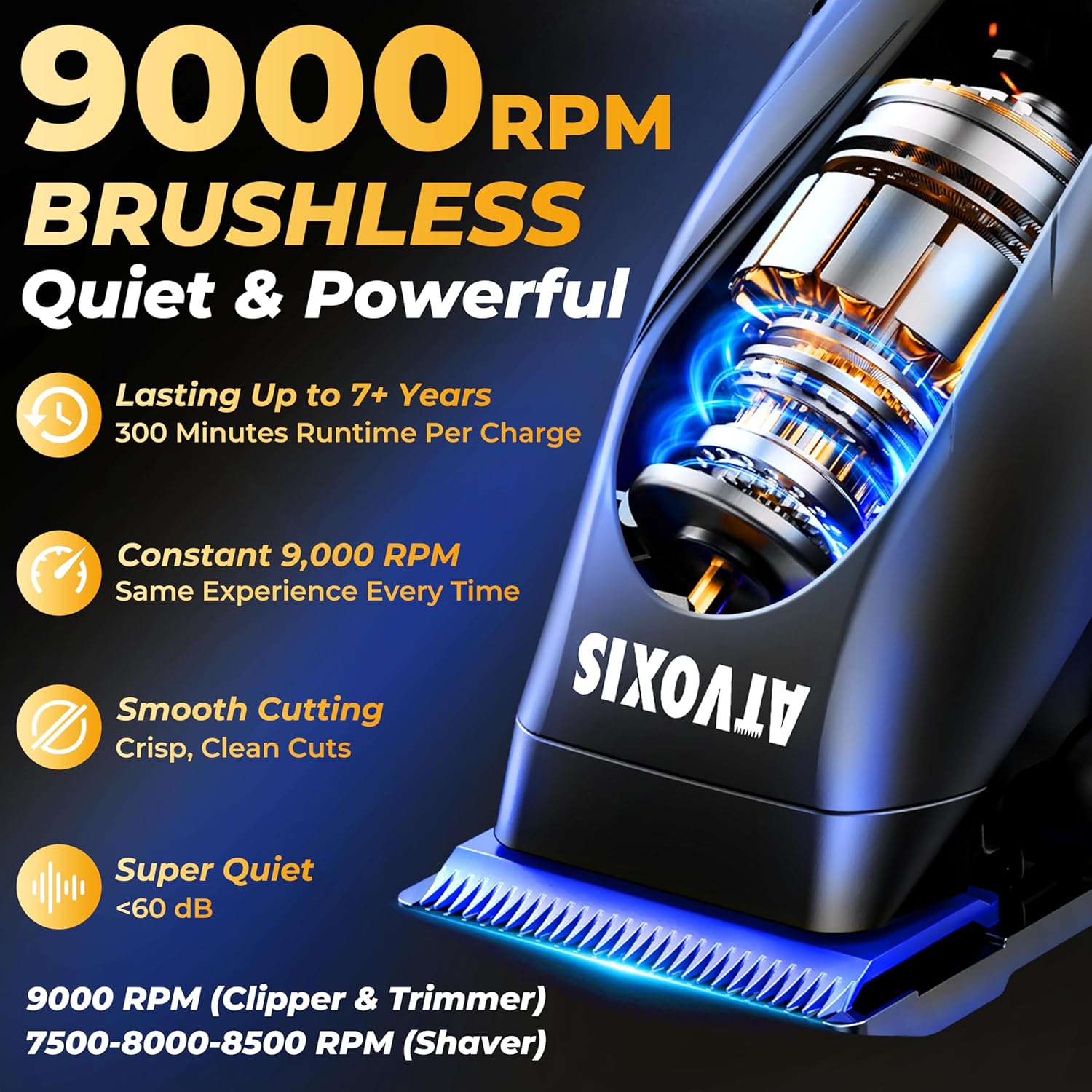 9000 RPM Brushless Motor Professional Hair Clippers Set for Men: Cordless Clippers & Zero Gap Trimmers with DLC Blades LED Display Fast Charging Stands Travel Pouch Maquina Para Cortar Pelo De Hombre - Image 3