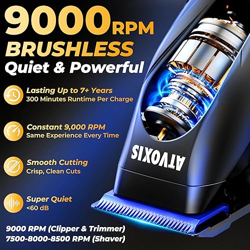 Miniatura 3 de Juego de cortapelos profesional con motor sin escobillas de 9000 RPM para hombres: cortadoras inalámbricas y recortadoras de espacio cero con