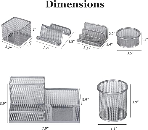 Miniatura 5 de Soporte para bolígrafos para escritorio, juego de 6 piezas de organizador de escritorio de malla, 3 compartimentos para bolígrafos, organizador